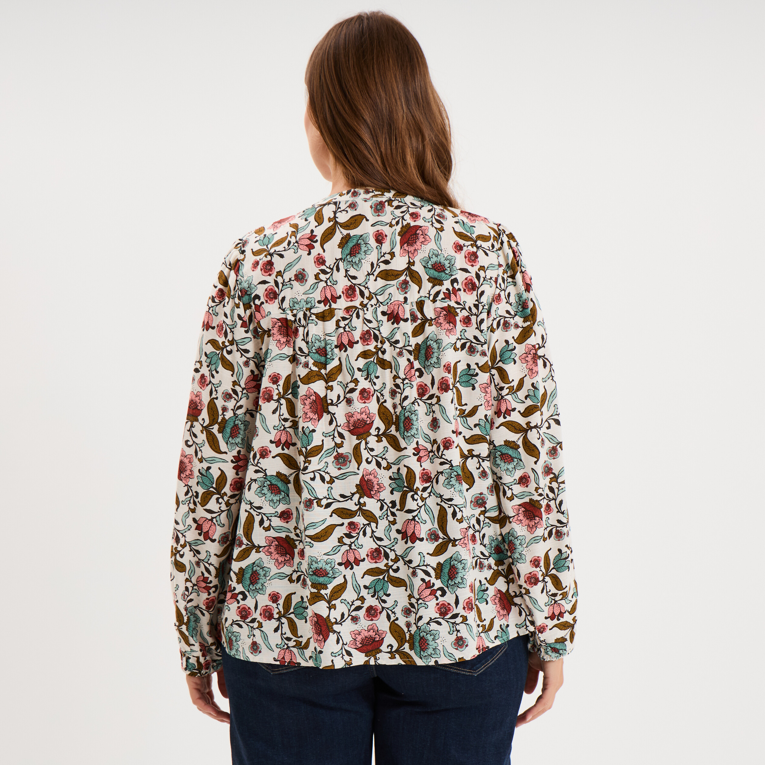 Blouse fluide col V manches longues multicolore femme grande taille