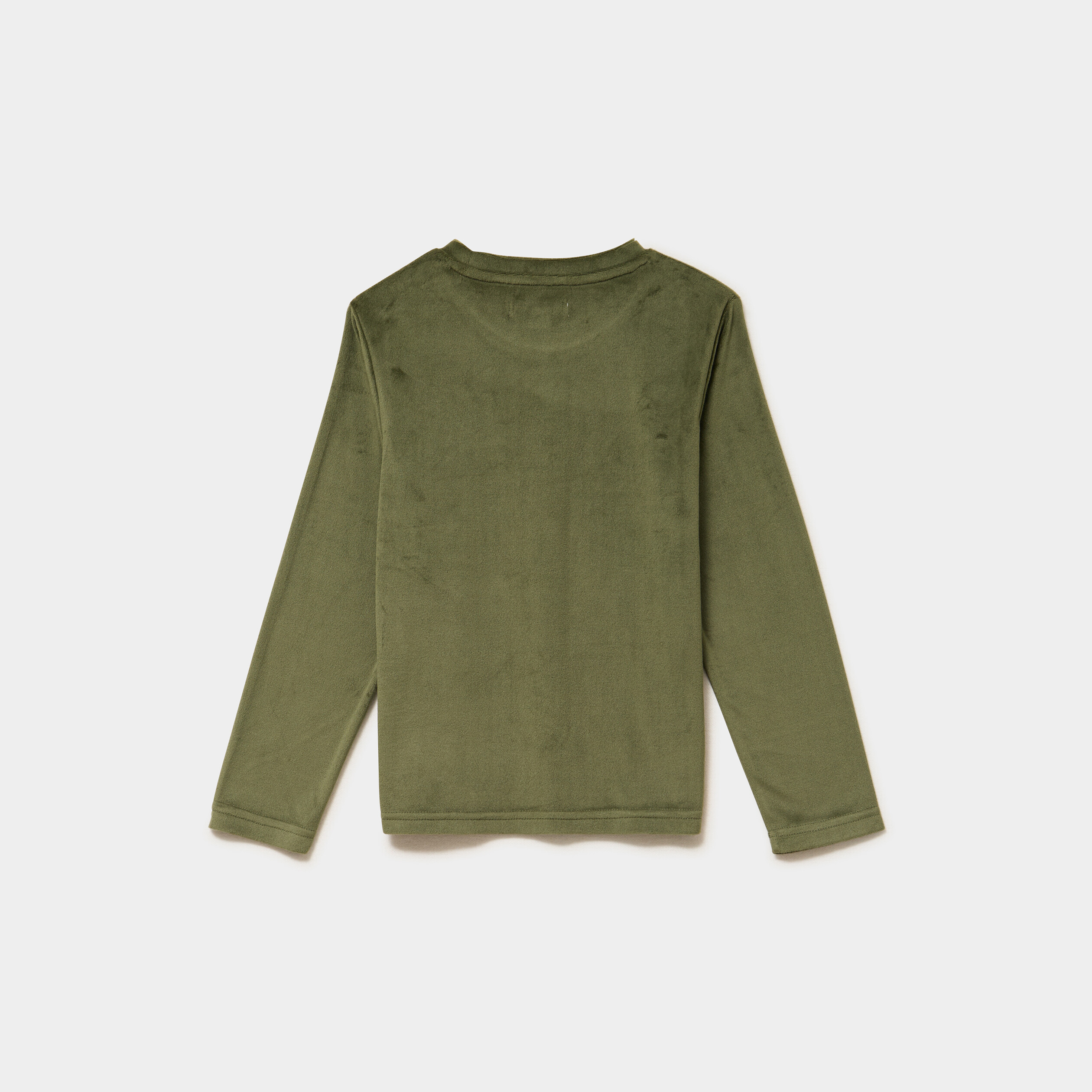 Ensemble pyjama t-shirt effet velours vert kaki gar&ccedil;on