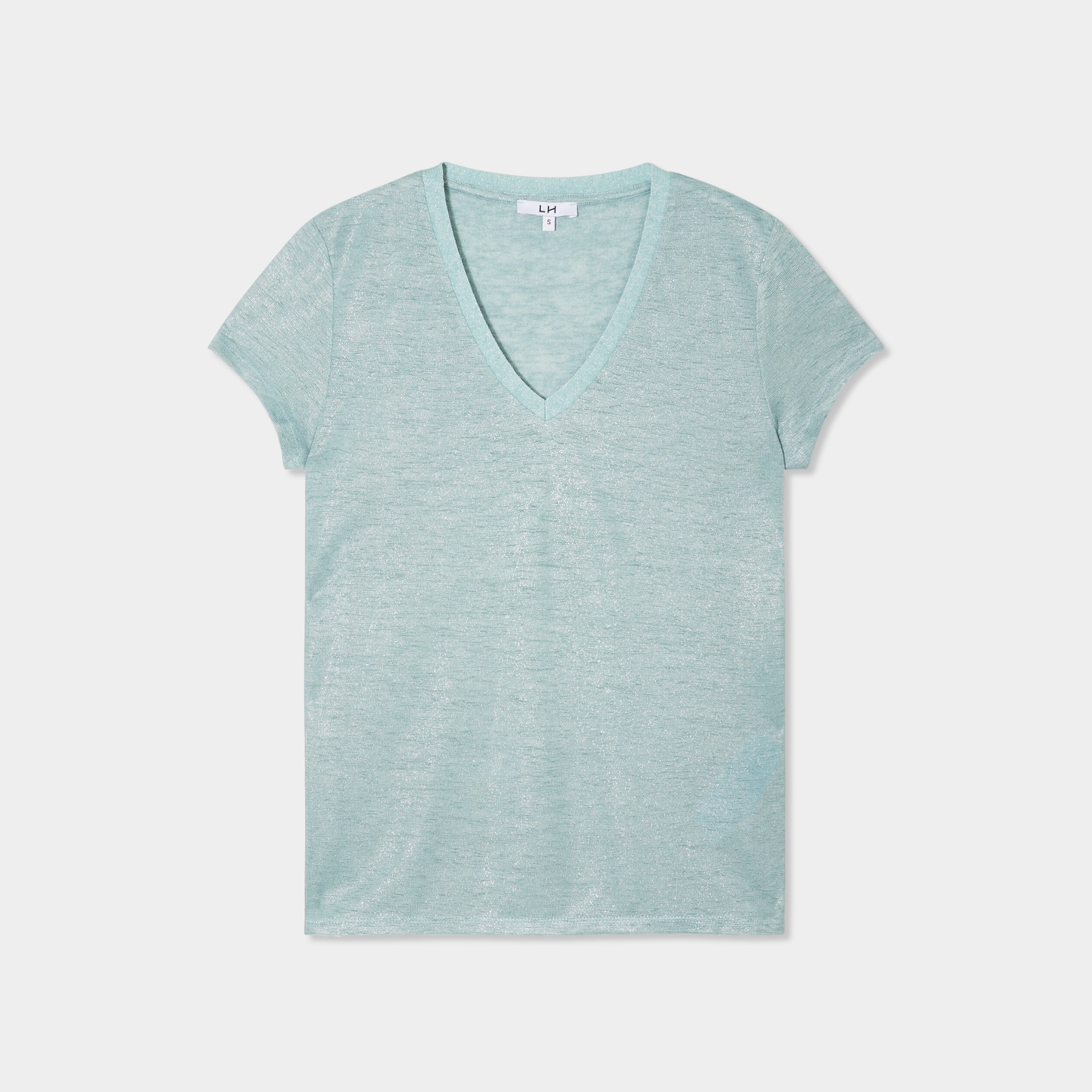 T-shirt col en V manches courtes bleu gris femme
