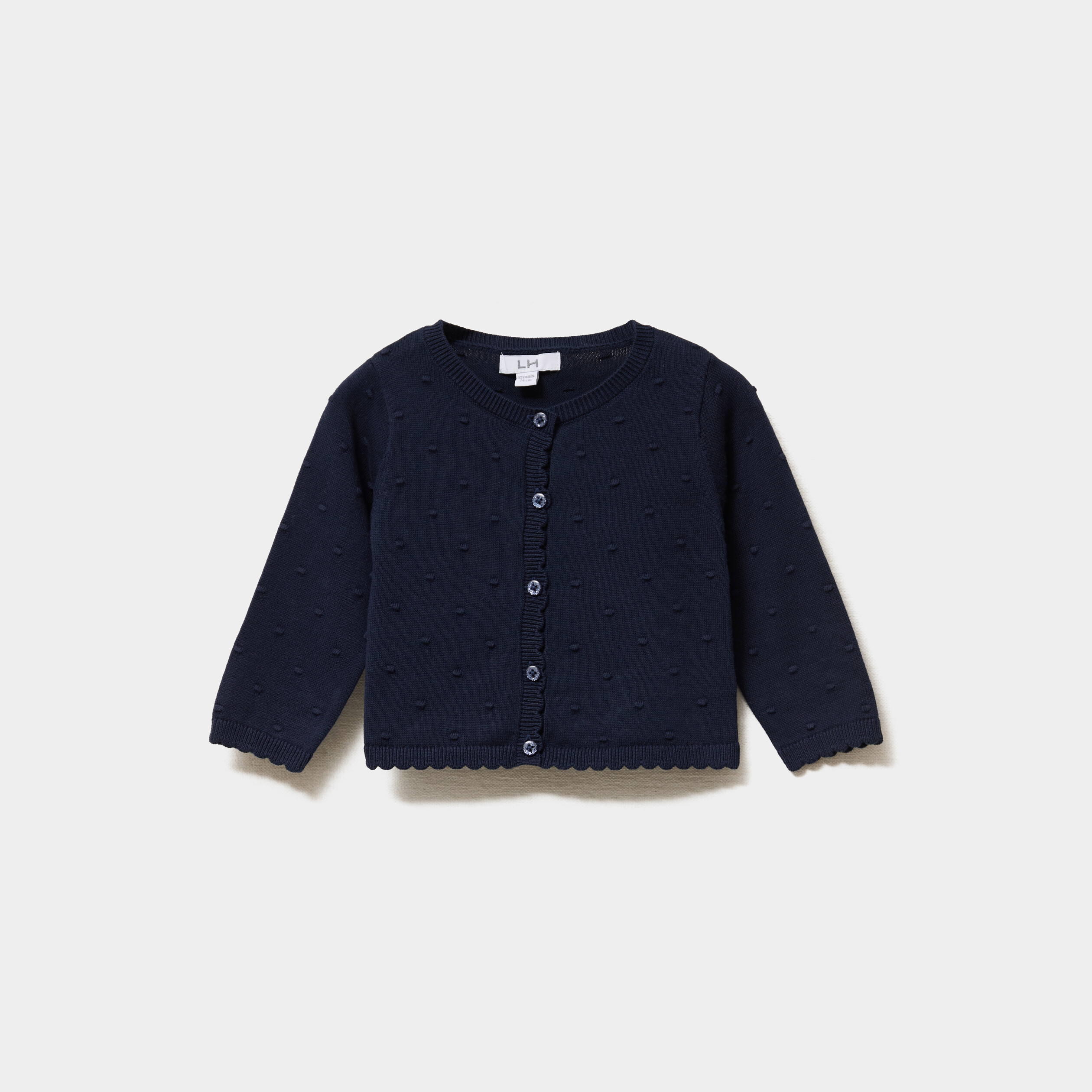 gilet boutonne bord festonne coton bleu marine bebef Gilet boutonné bord festonné coton bleu marine bébé fille