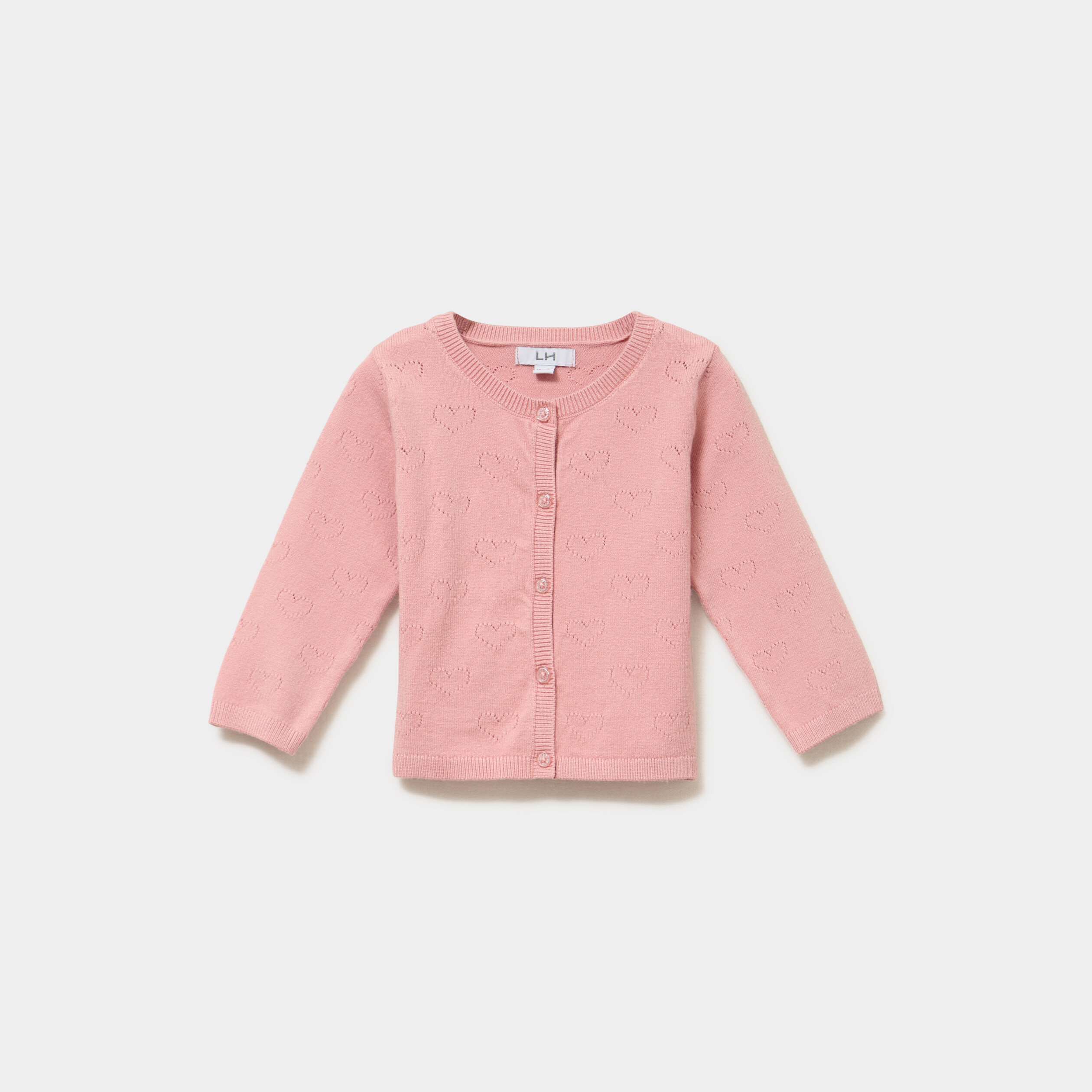 Gilet manches longues boutonn&eacute; rose poudr&eacute;e b&eacute;b&eacute; fille
