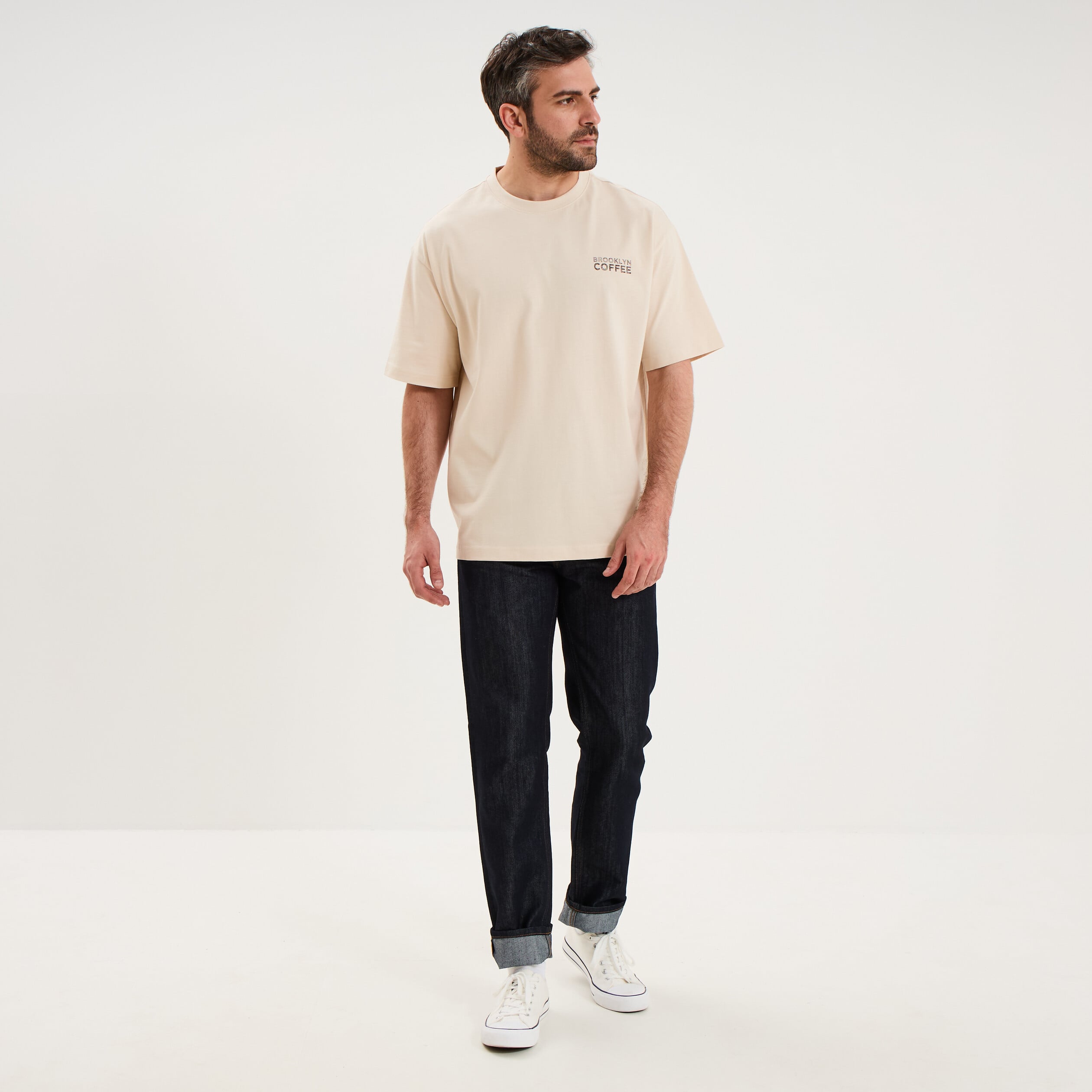 T-shirt relax manches courtes coton ecru homme