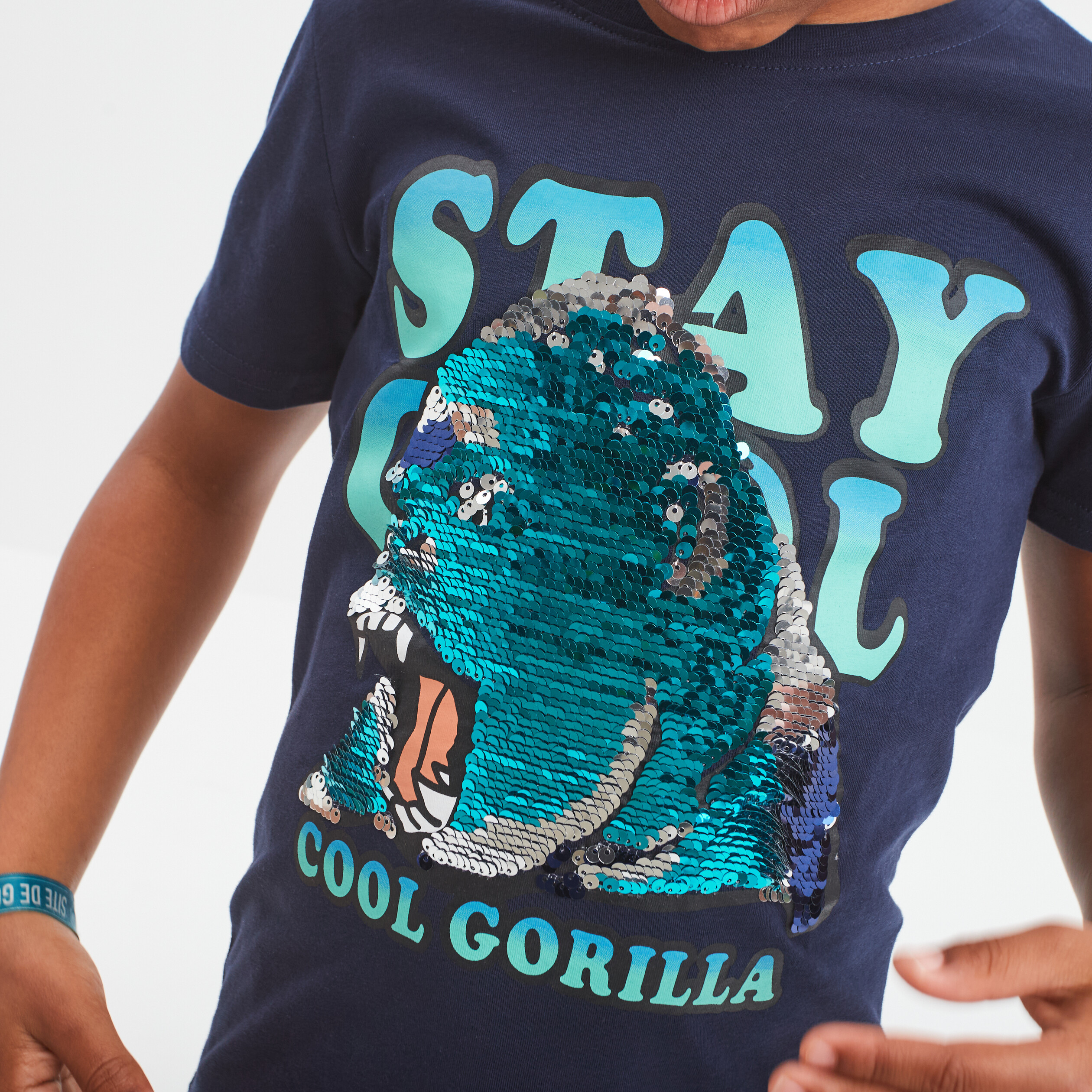 T-shirt Sequins Réversibles Coton Bleu Turquoise Garçon | La Halle