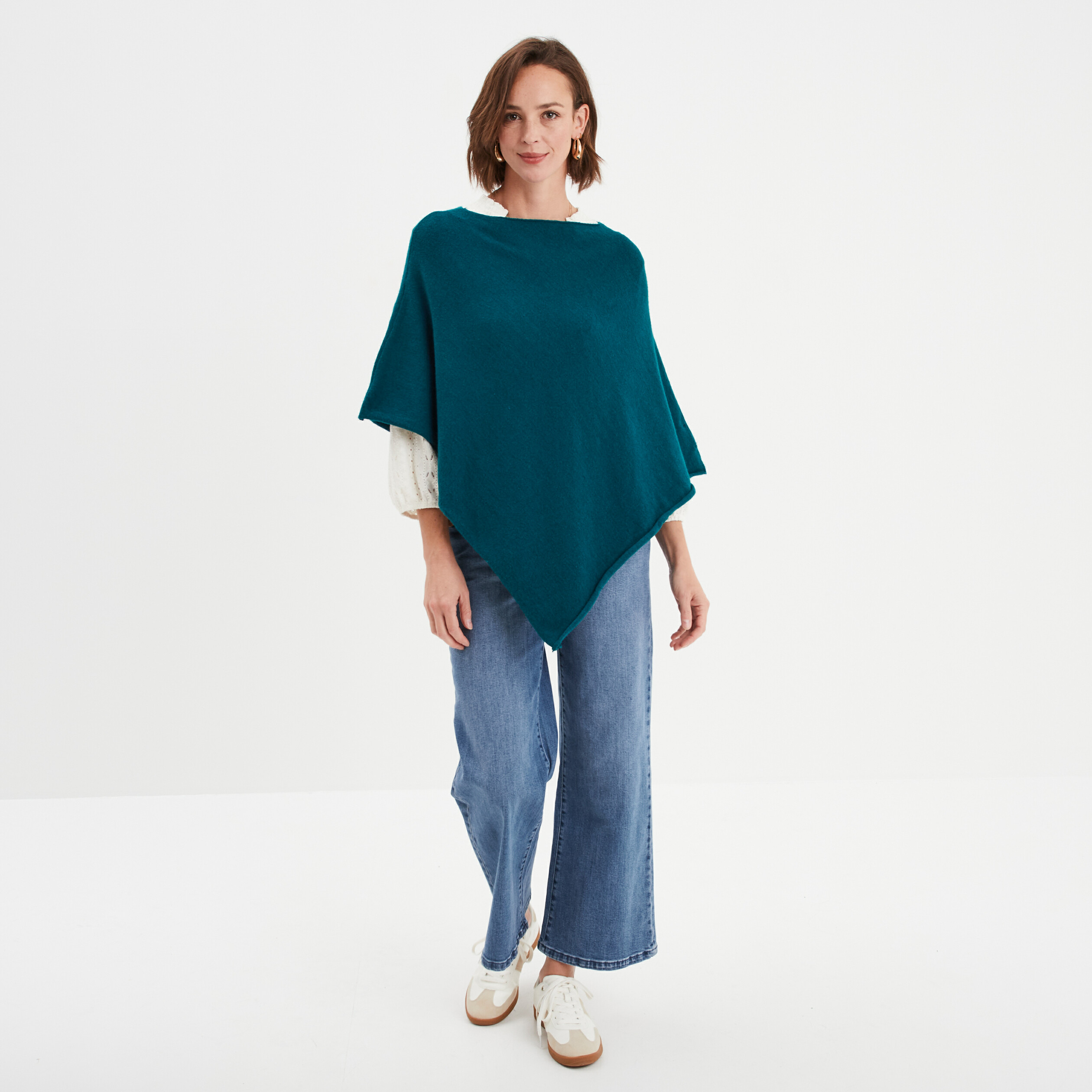 Poncho asymétrique bleu canard femme