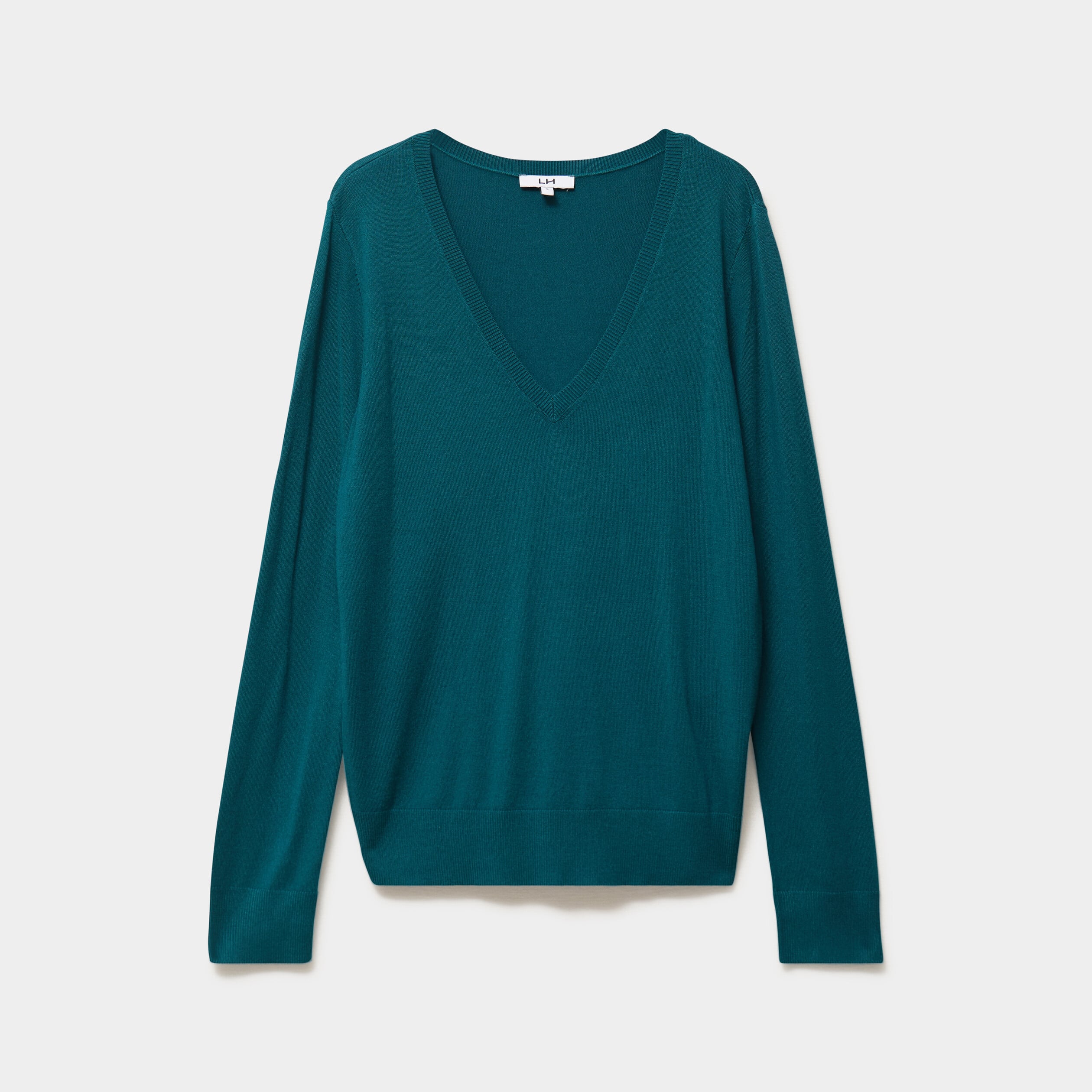 Pull col en V manches longues vert fonc&eacute; femme