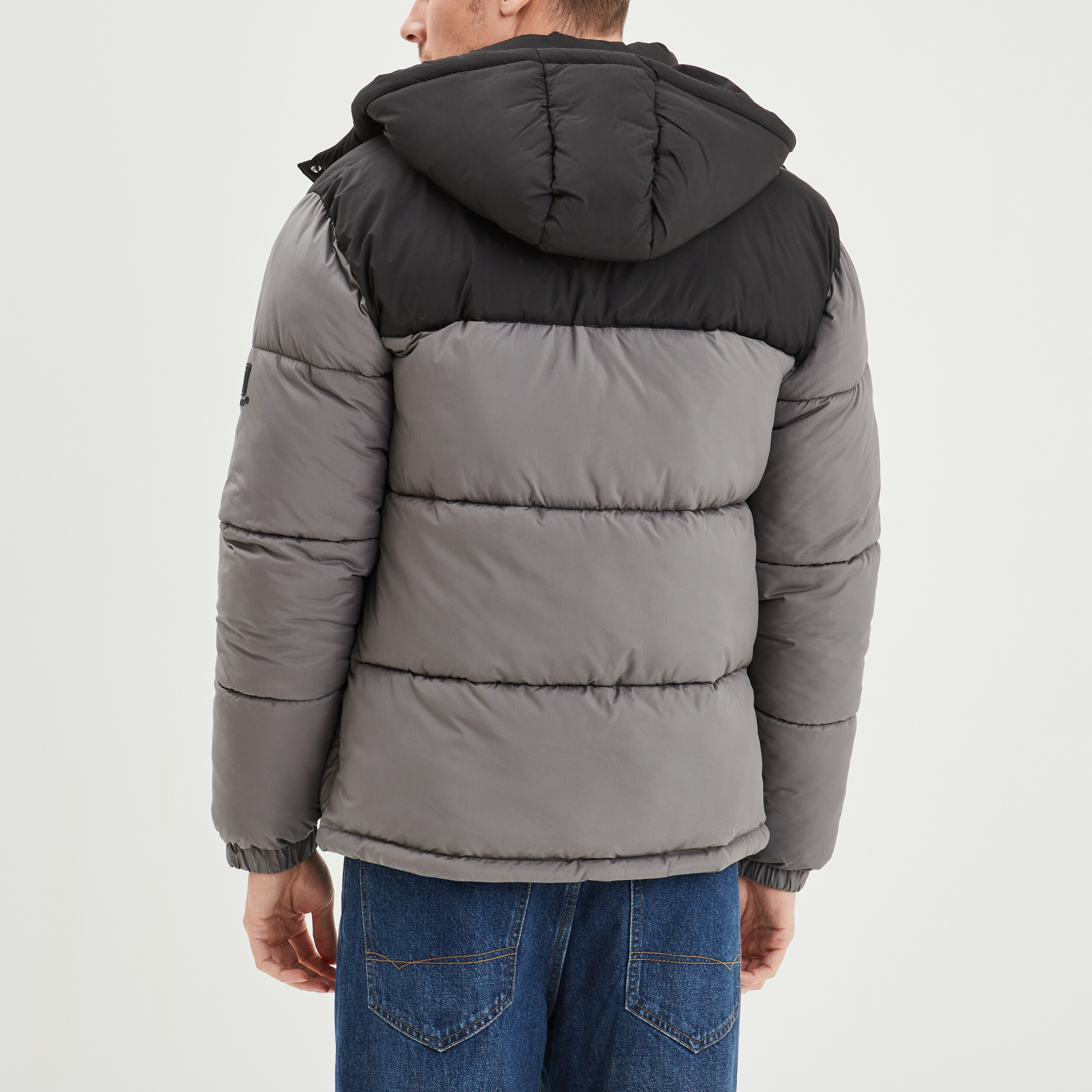 Doudoune zippée à capuche amovible gris homme