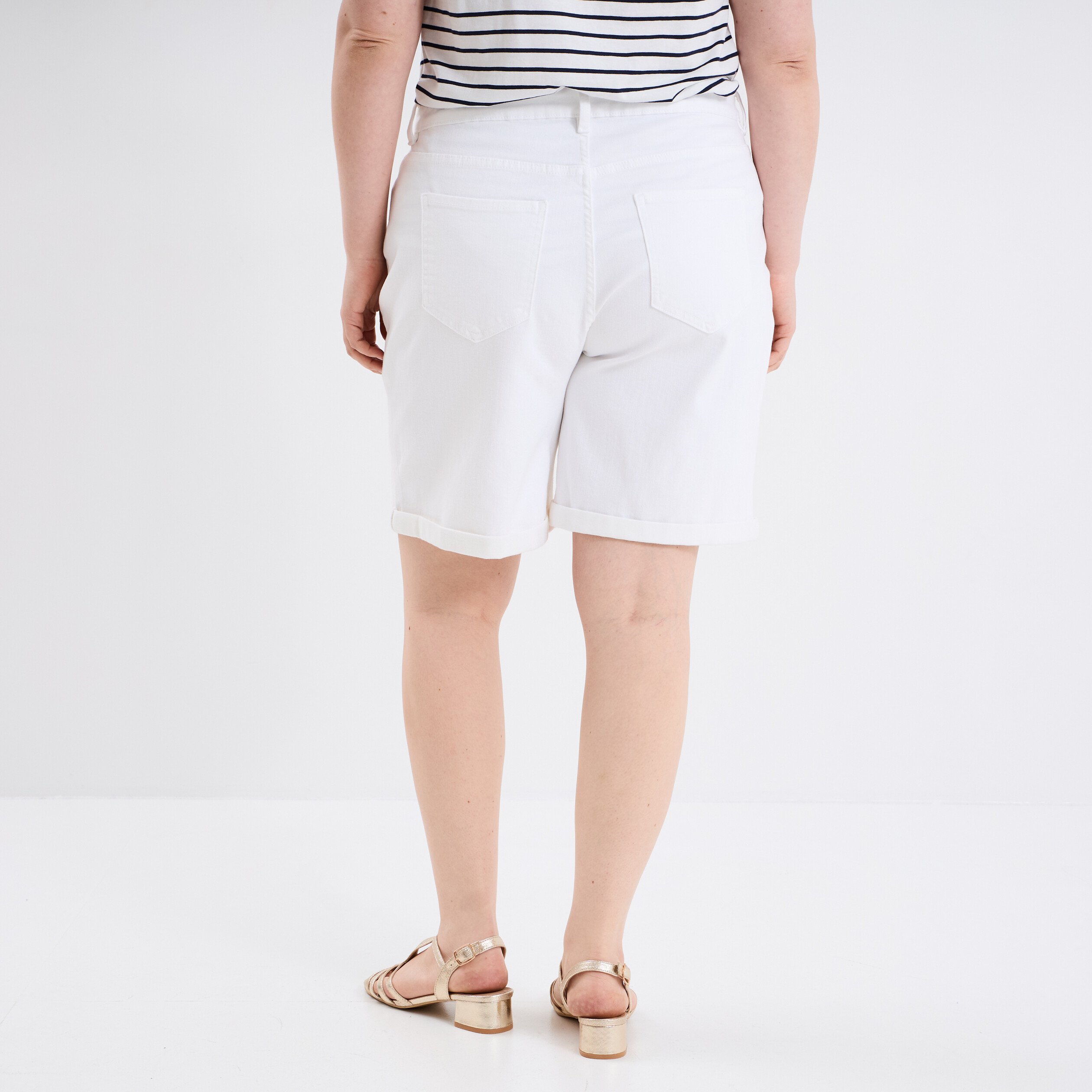 short en jean large 5 poches denim blanc femmegt Short en jean large 5 poches denim blanc femme grande taille
