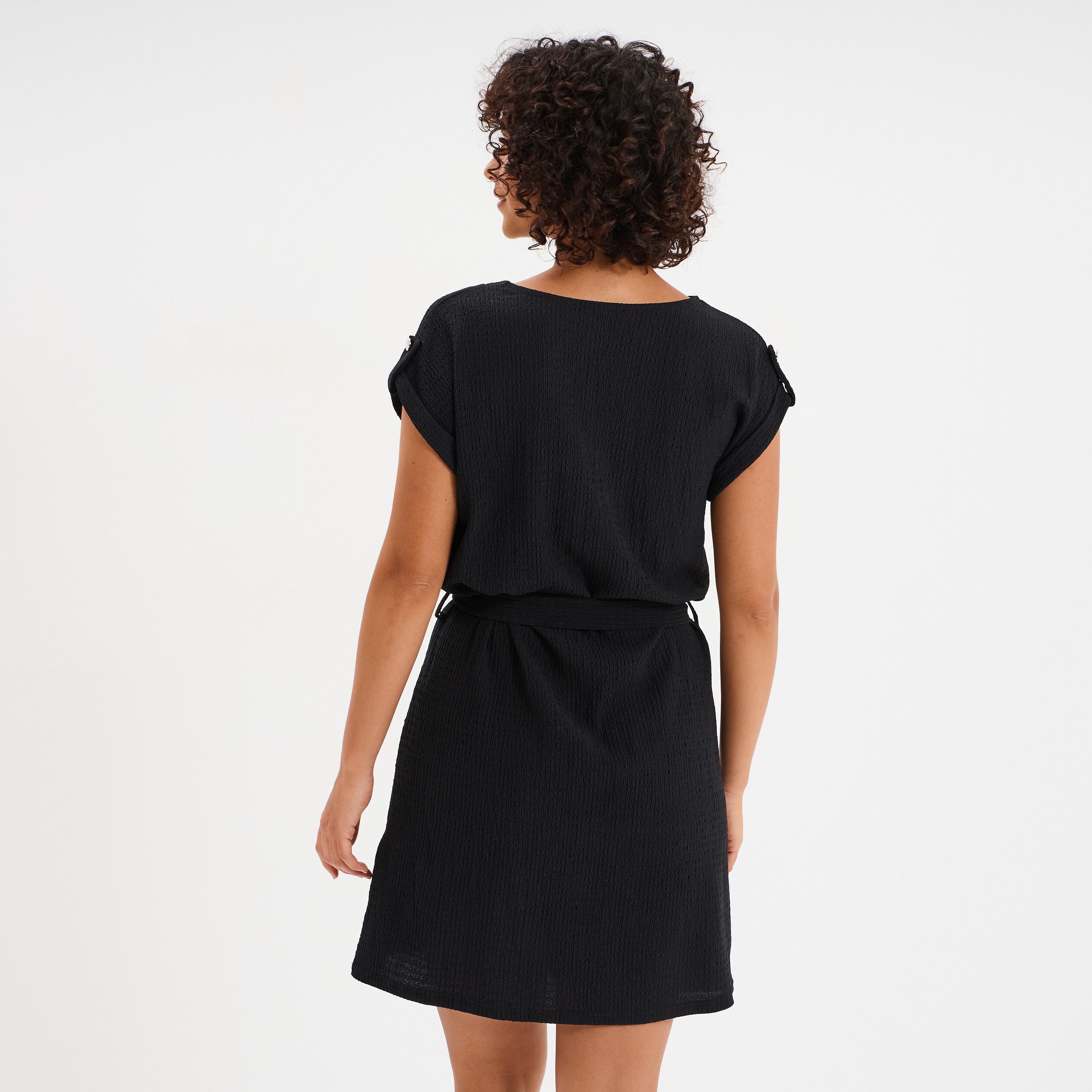 robe effet gaufre manches courtes noir femme Robe effet gaufré manches courtes noir femme