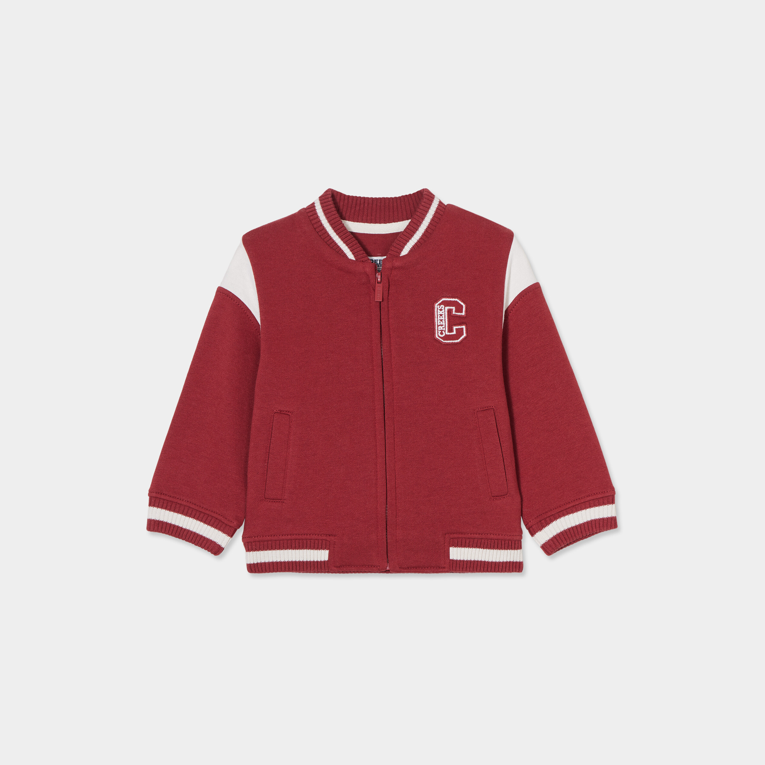 gilet zippe col teddy creeks rouge fonce bebeg Gilet zippé col teddy Creeks rouge foncé bébé garçon