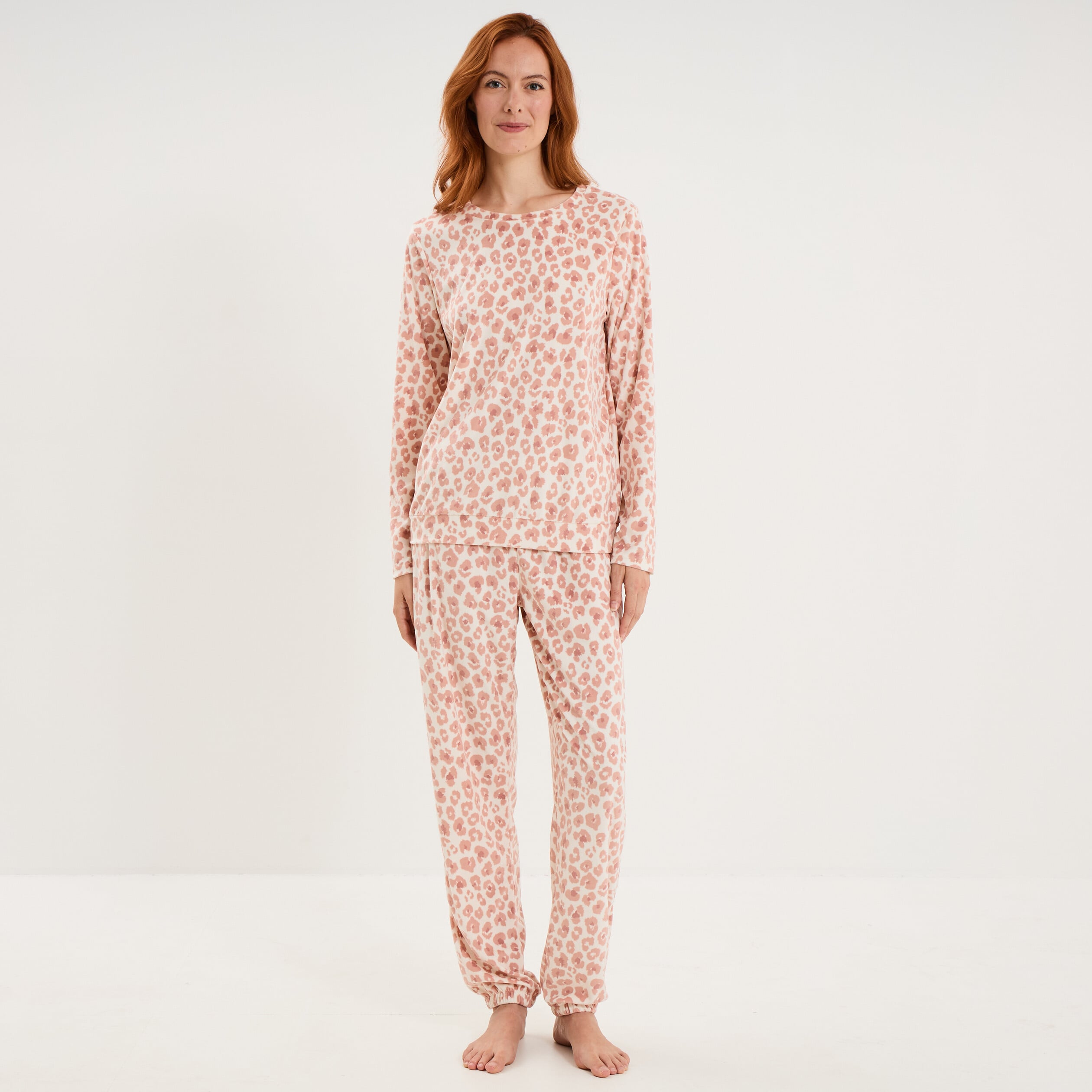 Ensemble pyjama t-shirt pantalon velours rose femme
