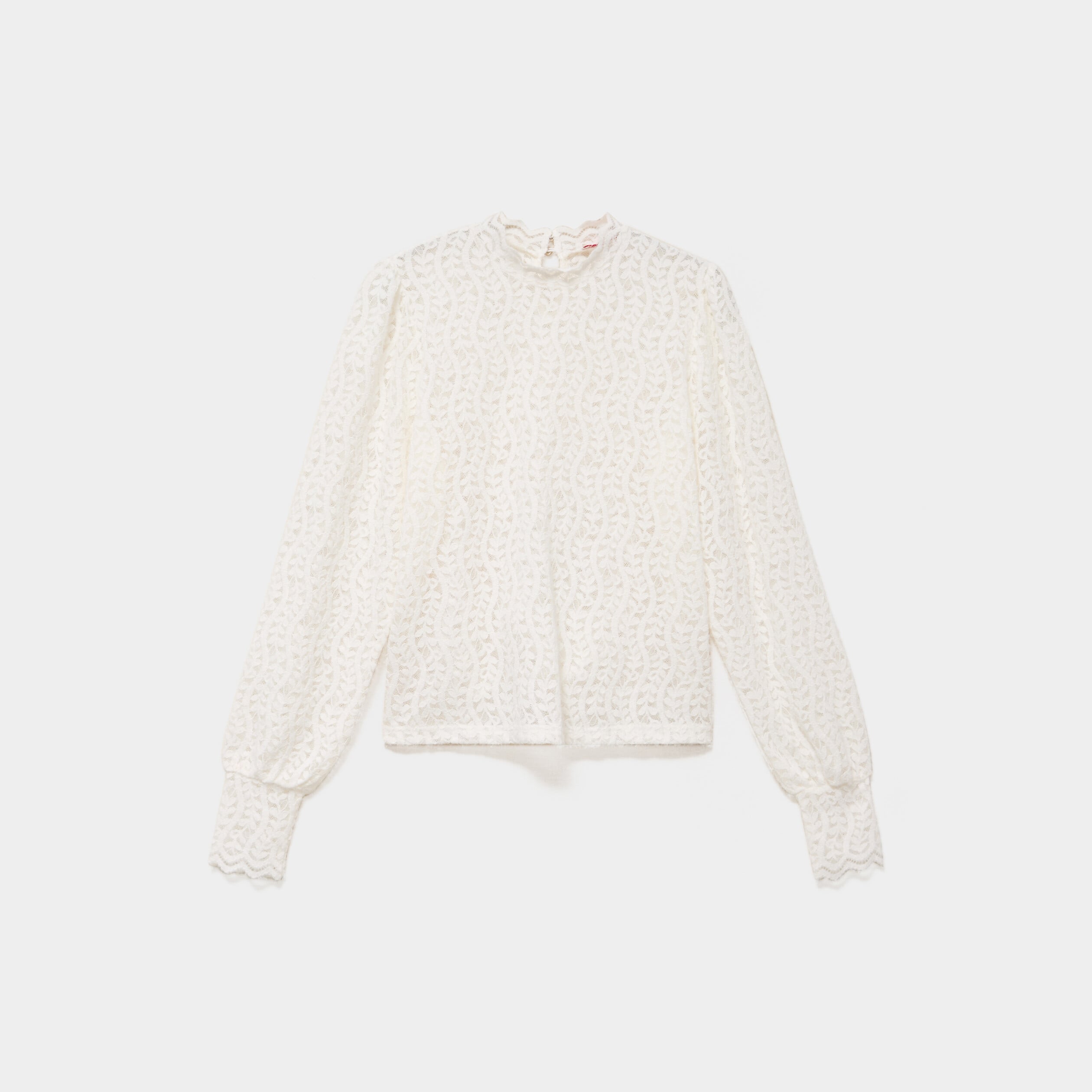 Blouse dentelle col montant blanc femme
