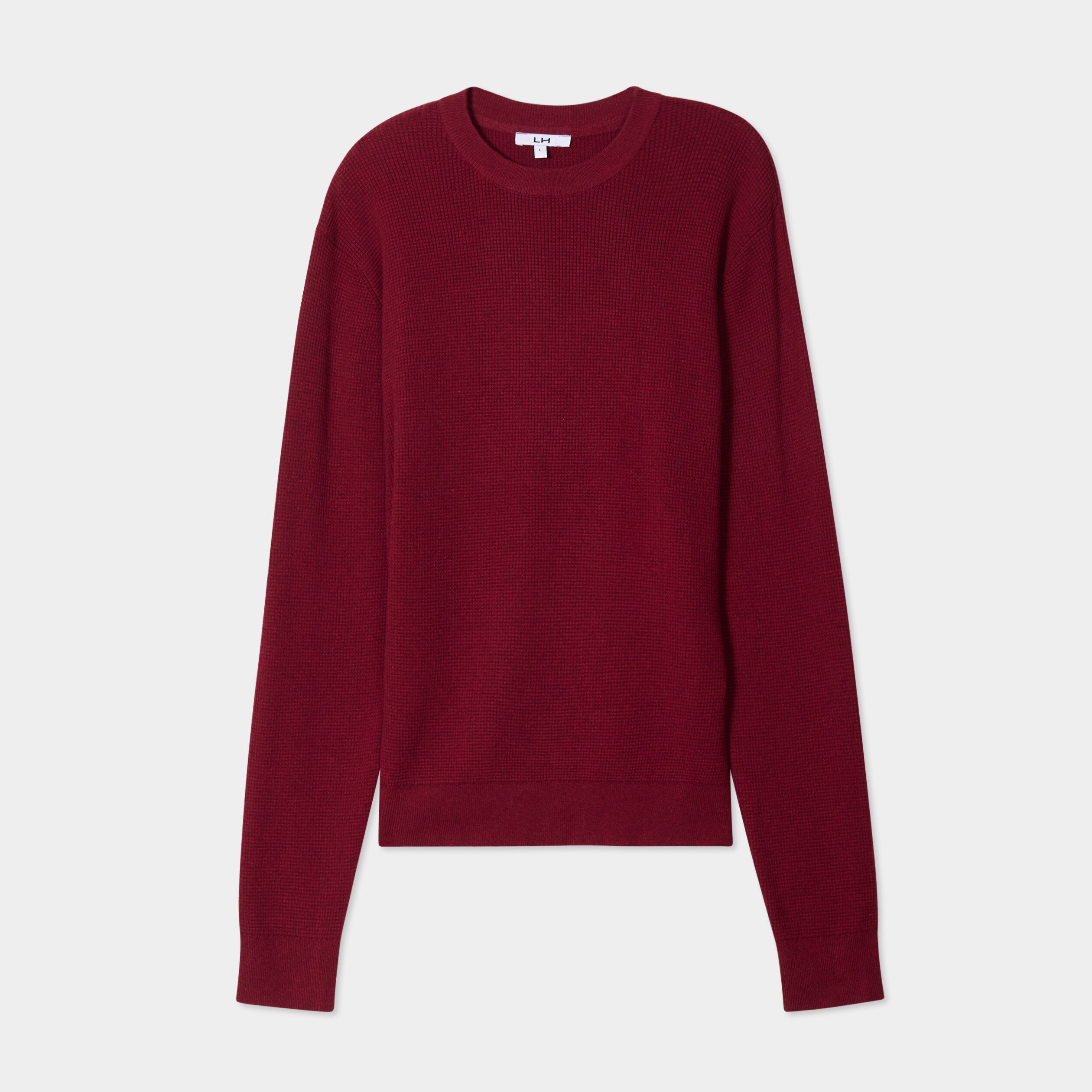 Pull en maille textur&eacute;e col rond bordeaux homme