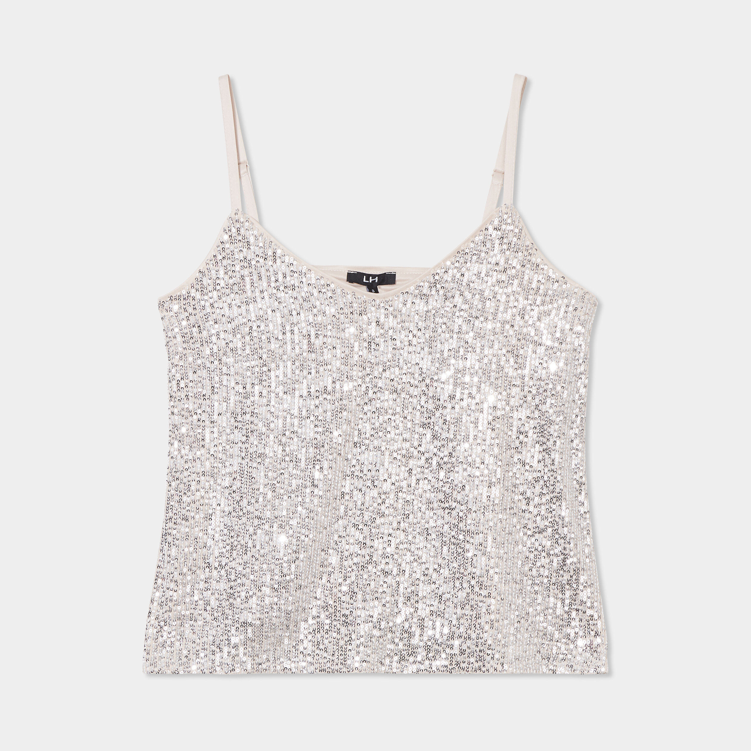 debardeur a sequins bretelles fines jaune or femme Débardeur à sequins bretelles fines jaune or femme