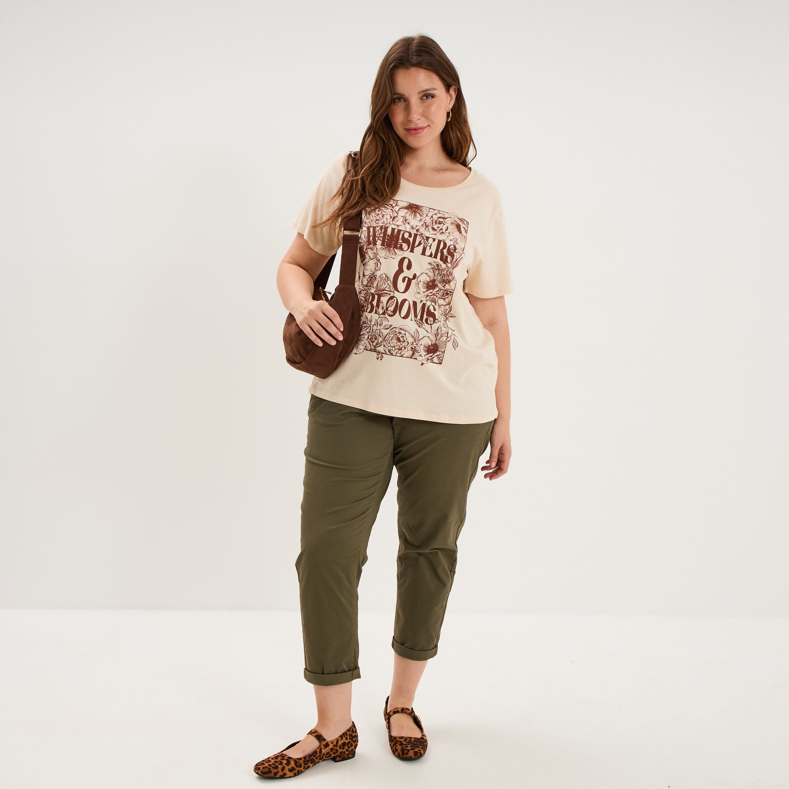 Pantalon chino taille haute coton vert kaki femme grande taille