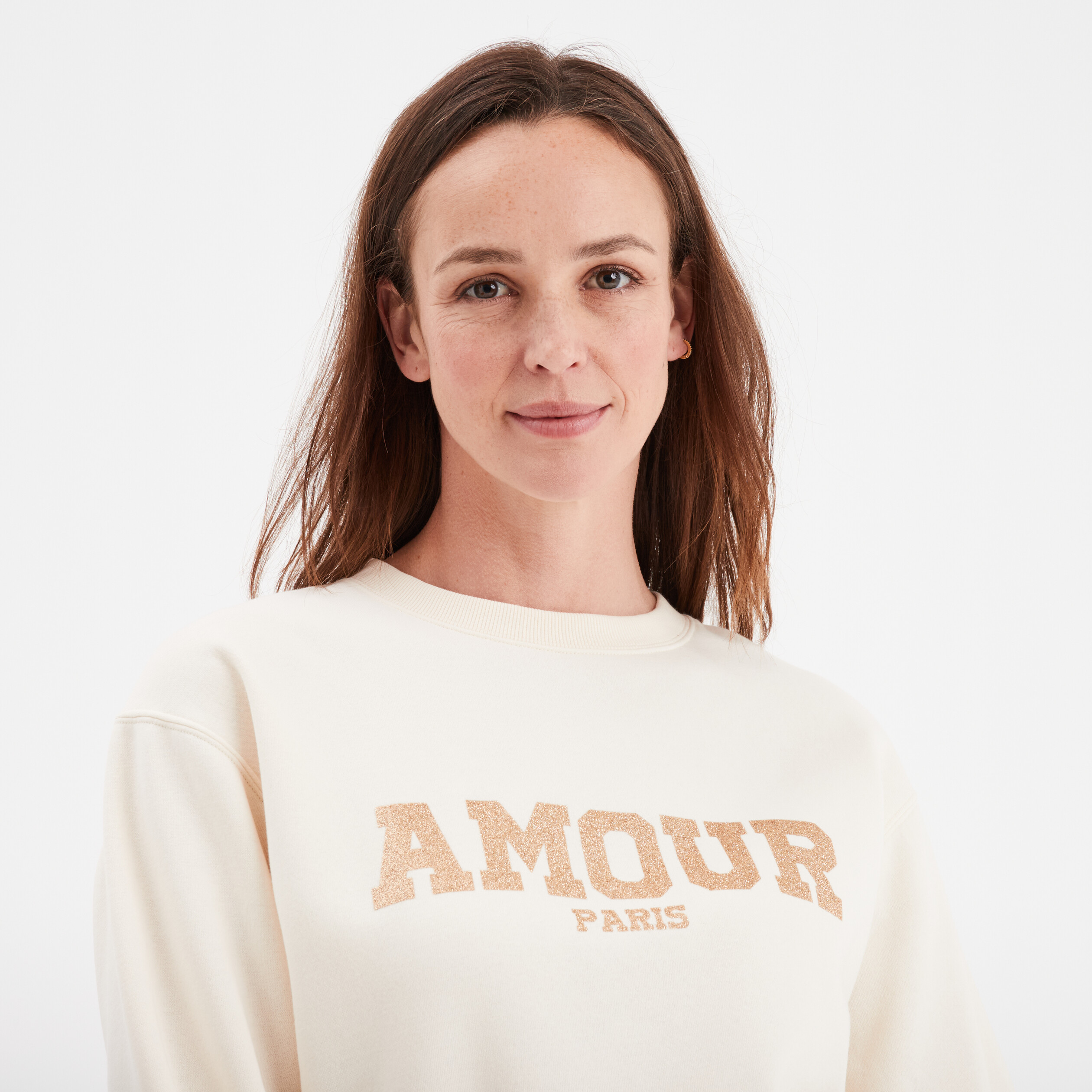 sweat col rond a paillettes sable femme Sweat col rond à paillettes sable femme