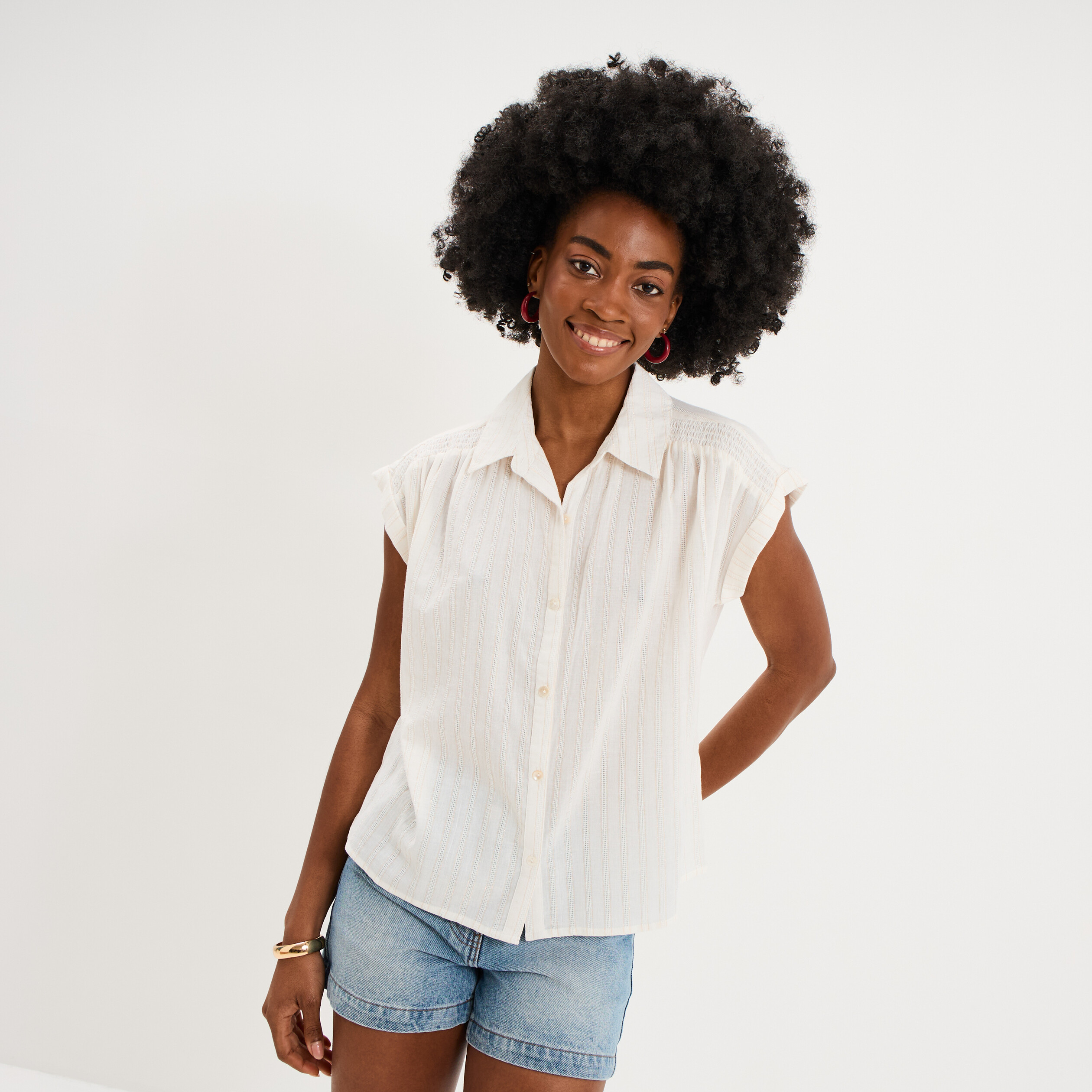 Blouse manches courtes blanc femme