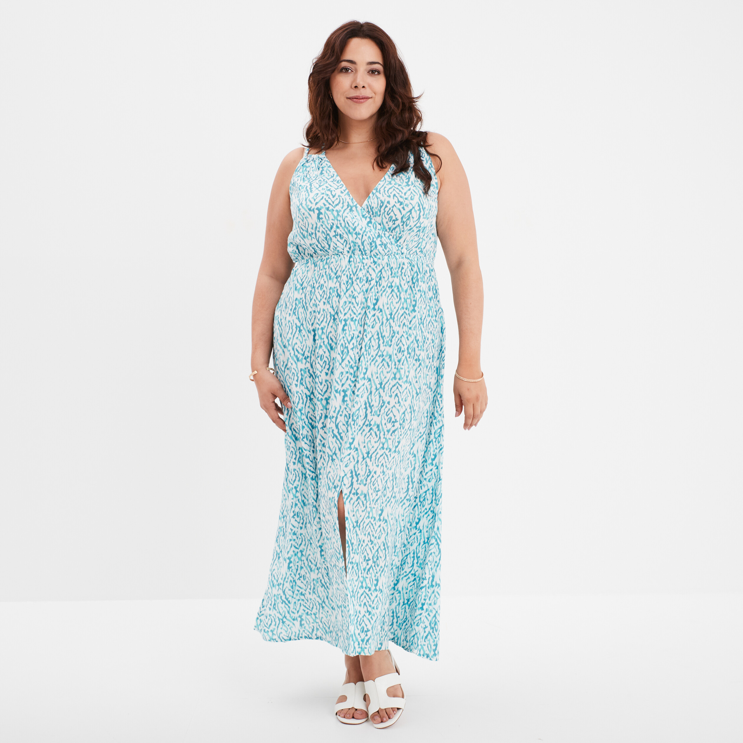 robe midi fluide avec bretelles fines ecru femmegt Robe midi fluide avec bretelles fines ecru femme grande taille