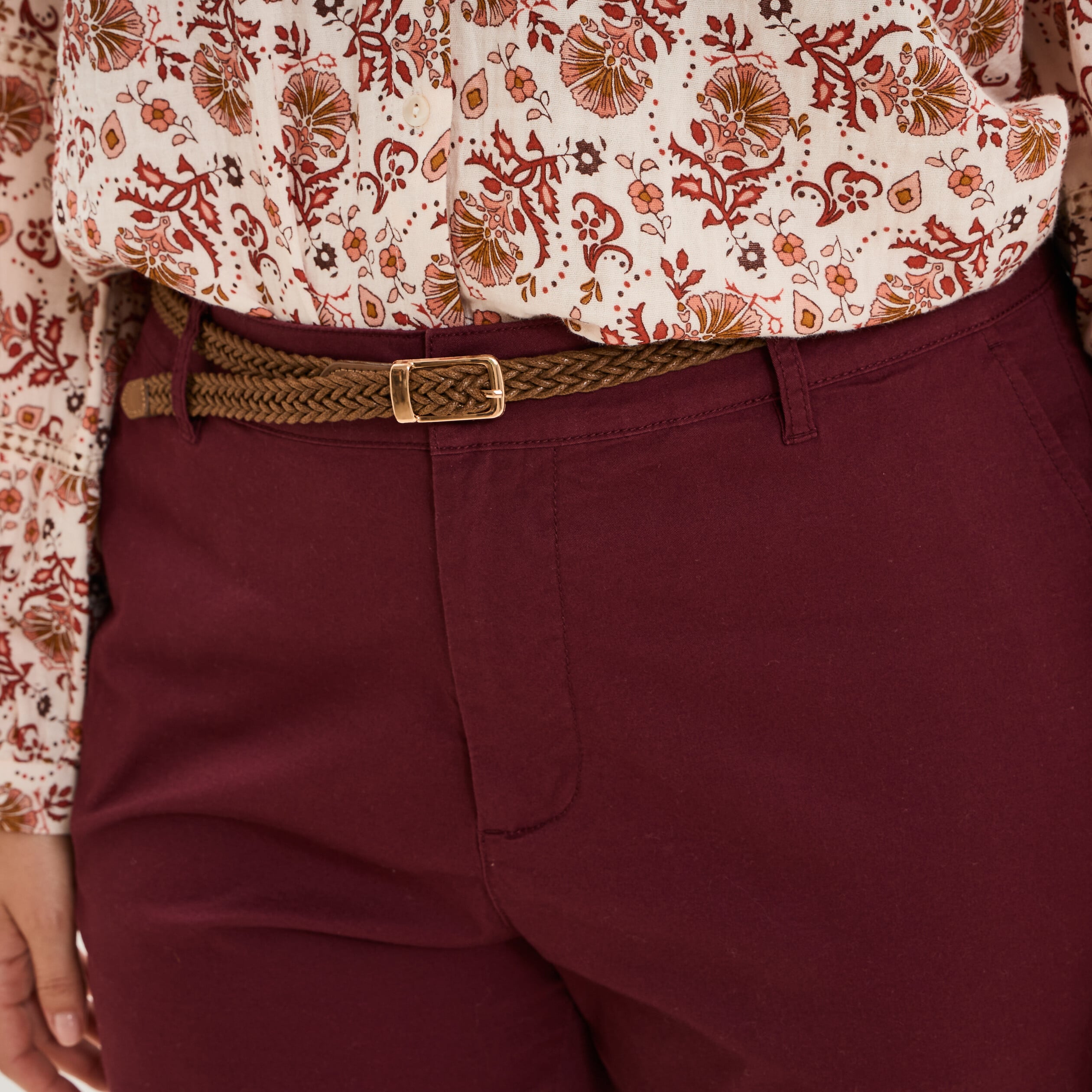 Pantalon chino taille haute coton violet fonc&eacute; femme grande taille
