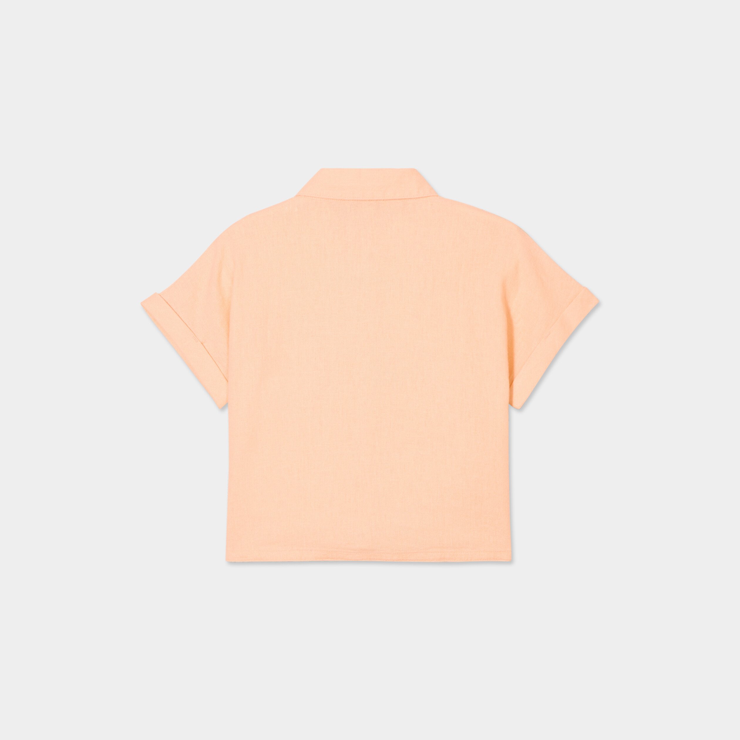 chemise nouee manches courtes en lin rose saumon fille Chemise nouée manches courtes en lin rose saumon fille