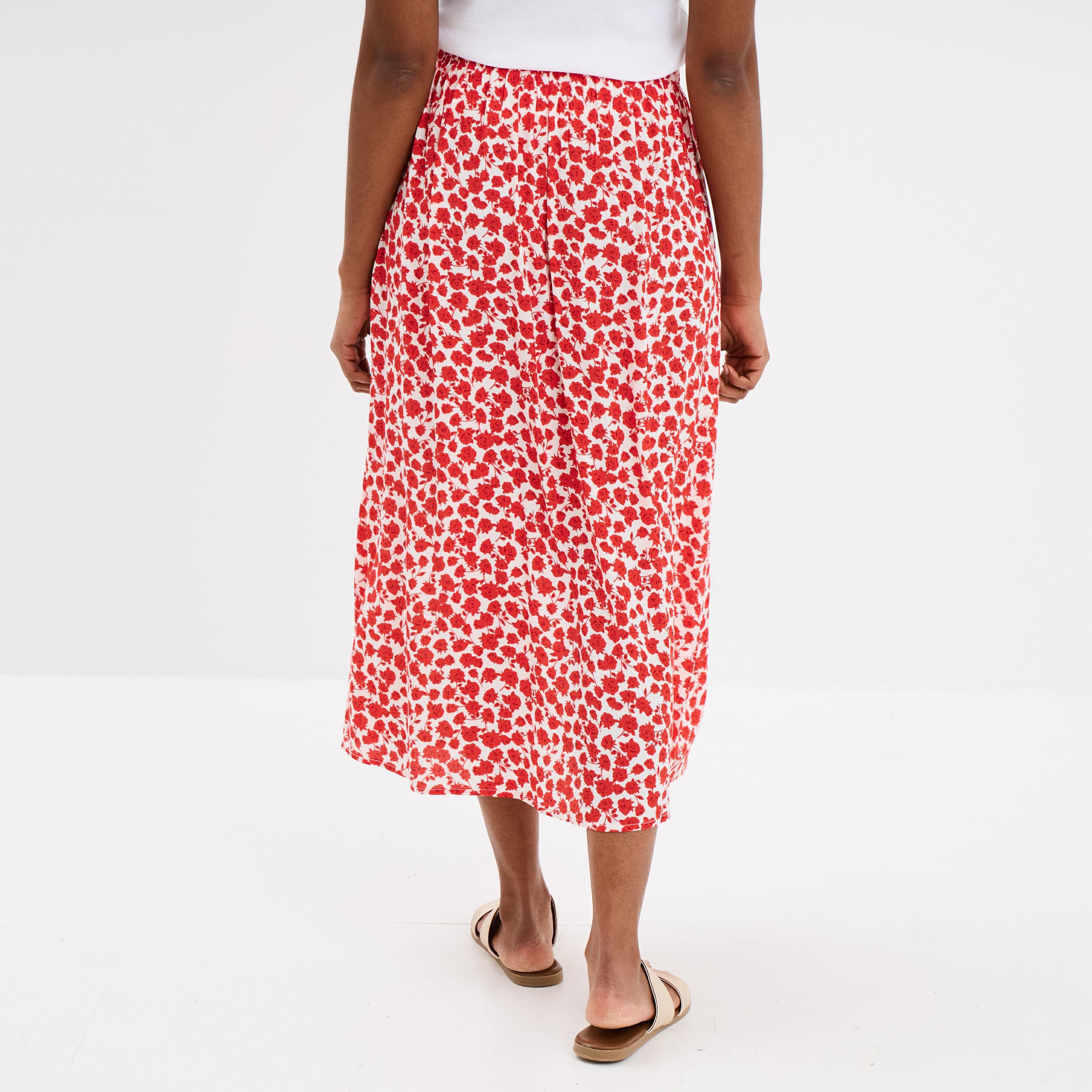 Jupe longue fendue fluide rouge femme