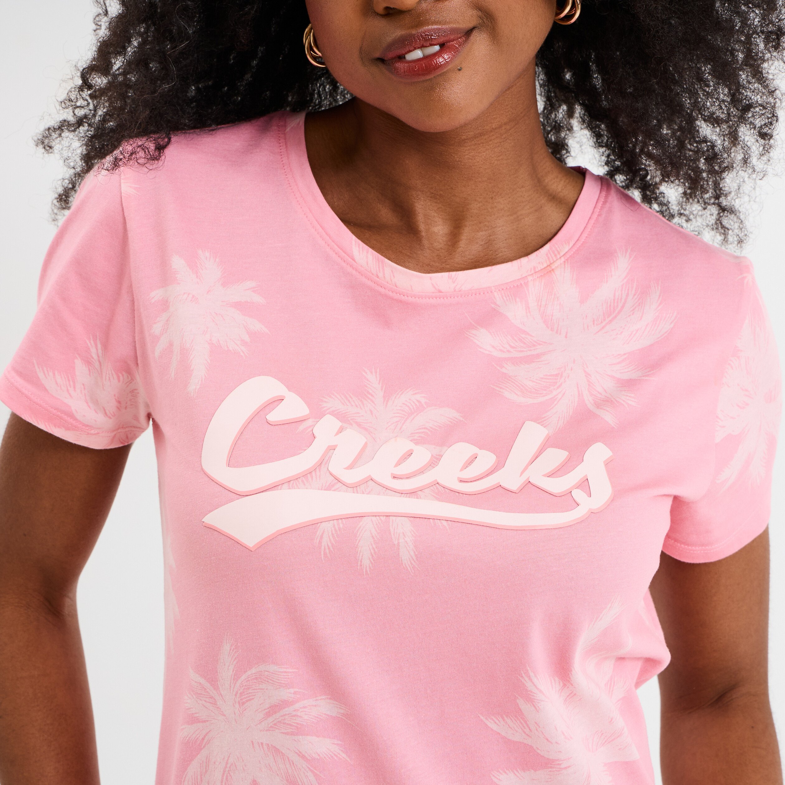t shirt droit manches courtes coton rose femme T-shirt droit manches courtes coton rose femme