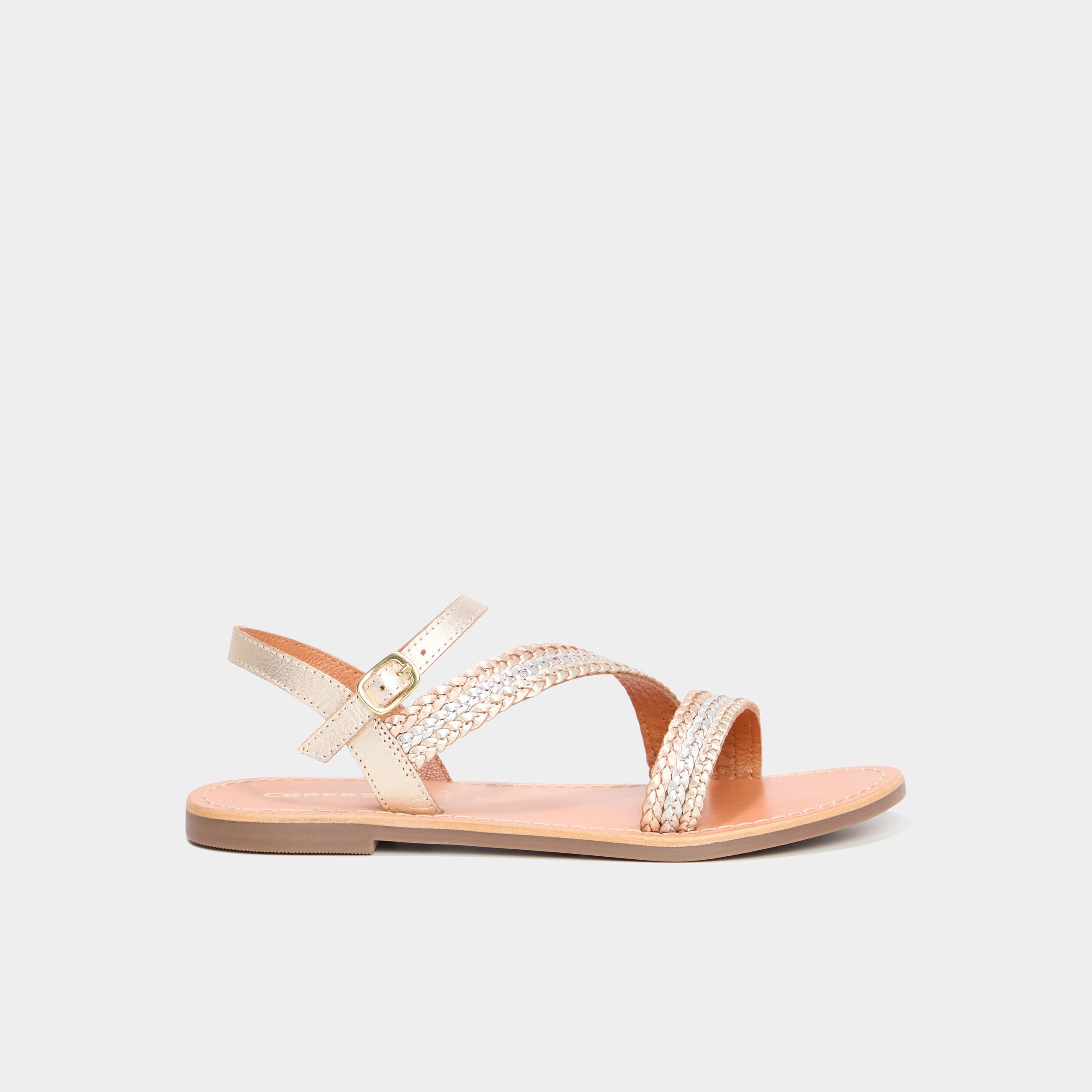 Sandales brides tress&eacute;es en cuir multicolore femme