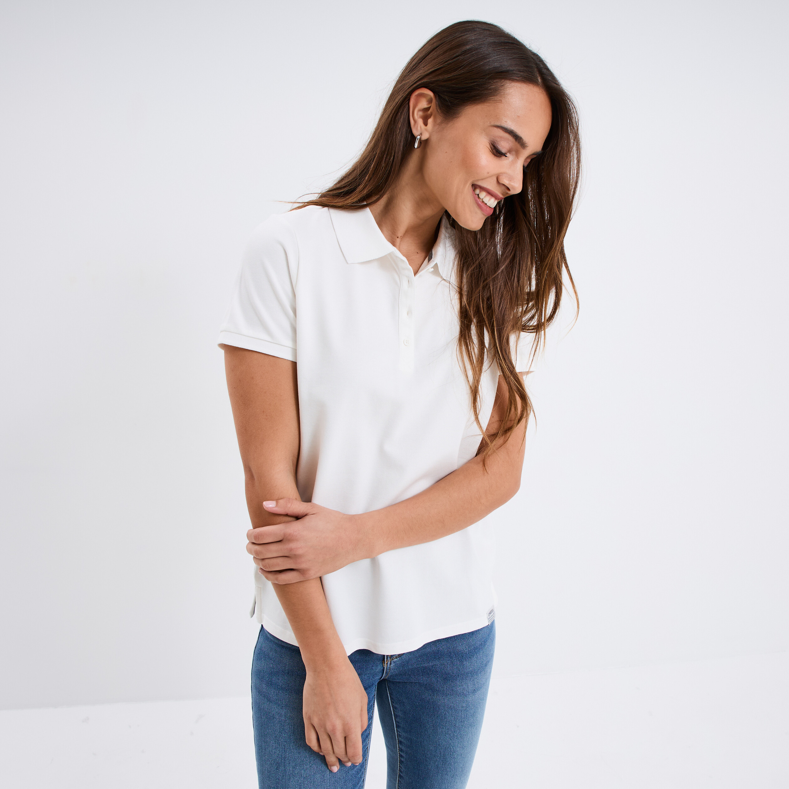 polo ajuste manches courtes coton blanc femme Polo ajusté manches courtes coton blanc femme