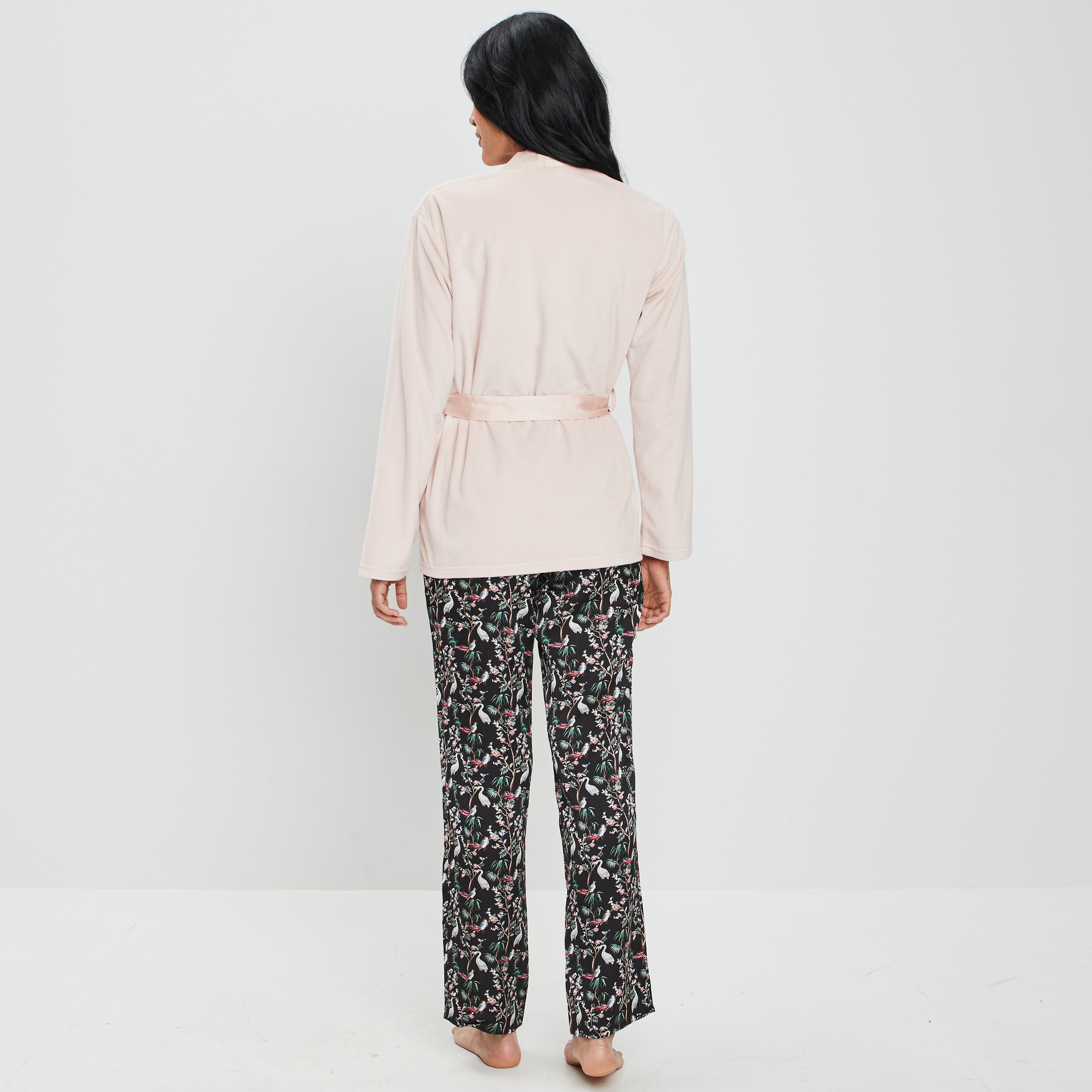 Ensemble pyjama satiné 3 pièces noir femme