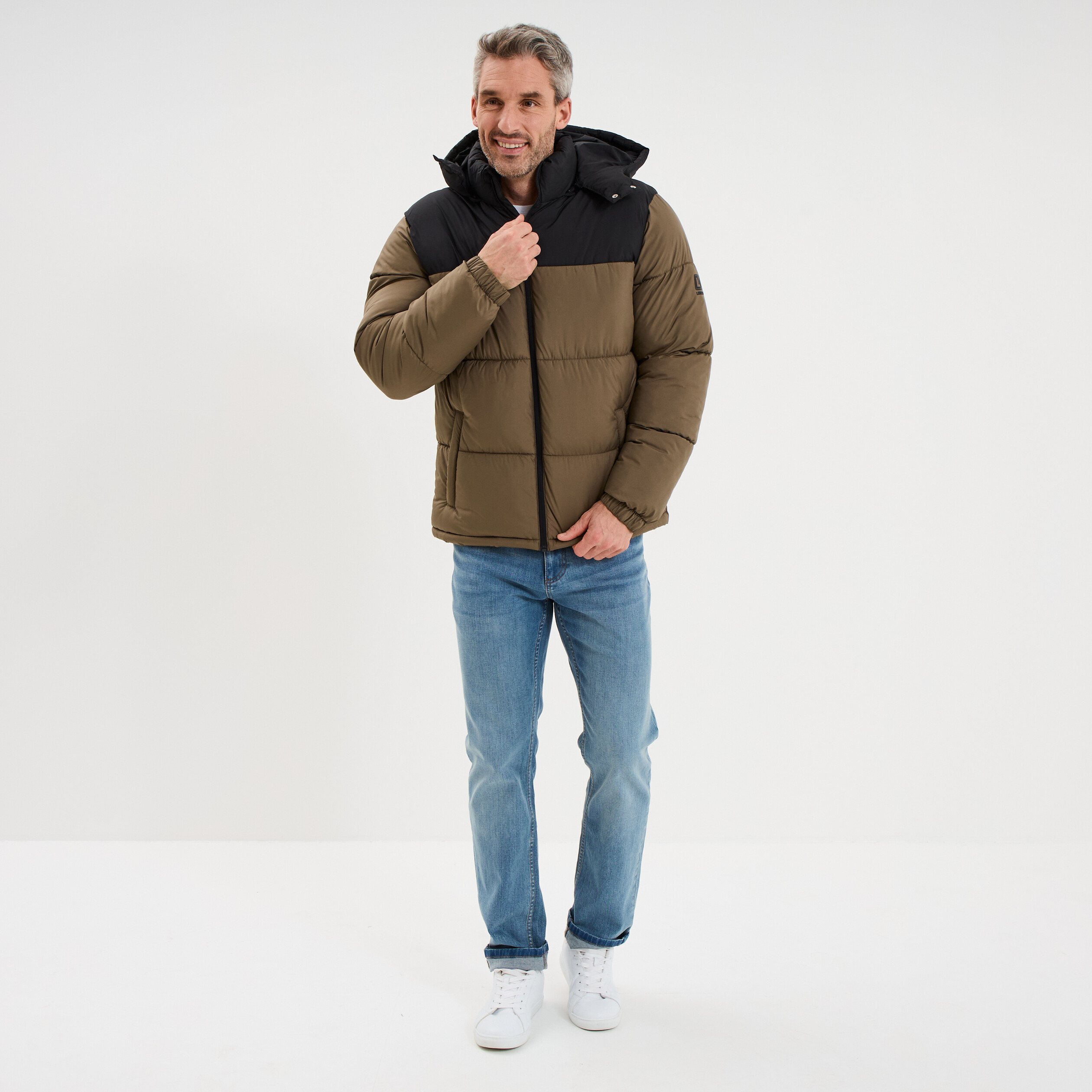 Doudoune d&eacute;perlante &agrave; capuche amovible taupe homme