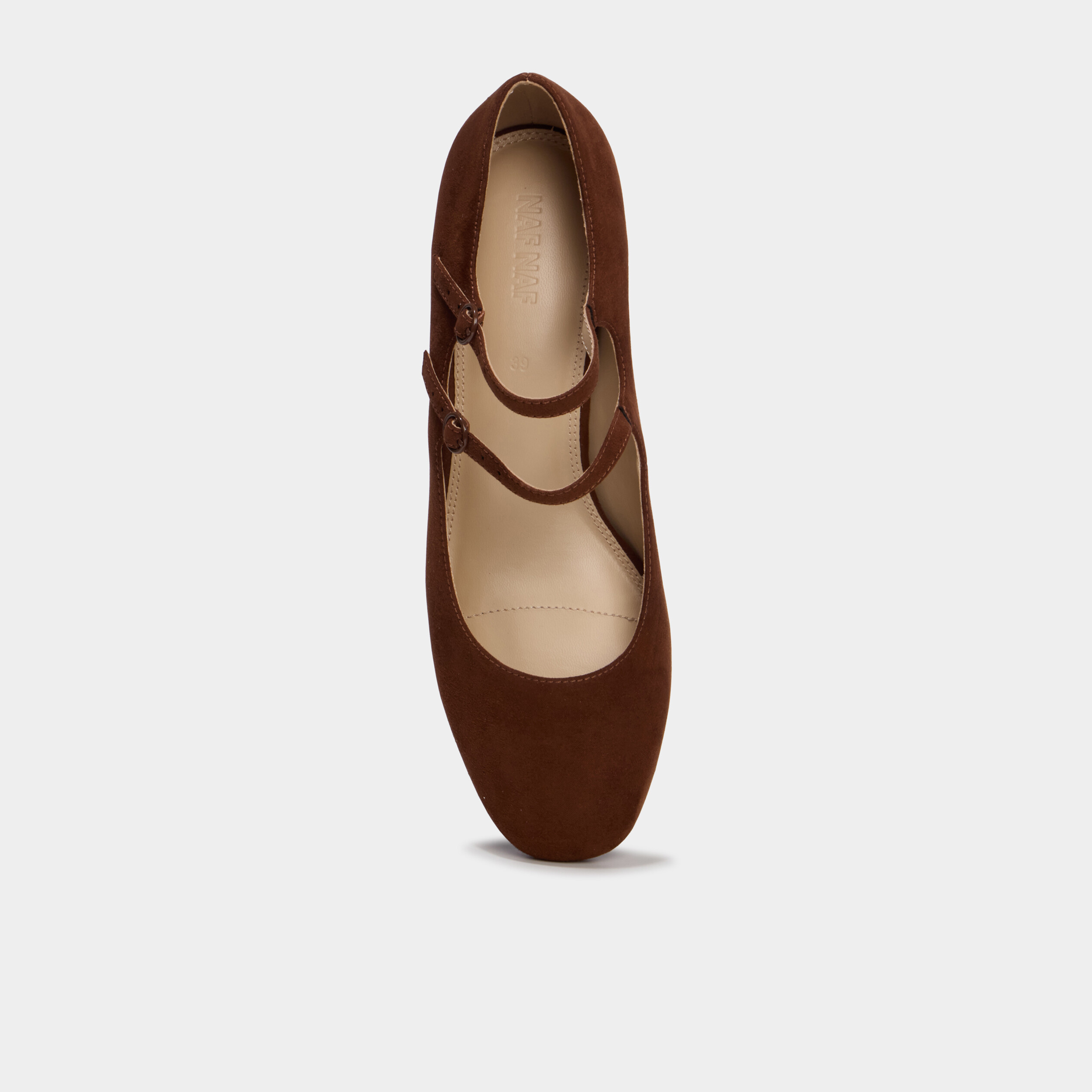 Escarpins babies double bride talon bloc marron femme