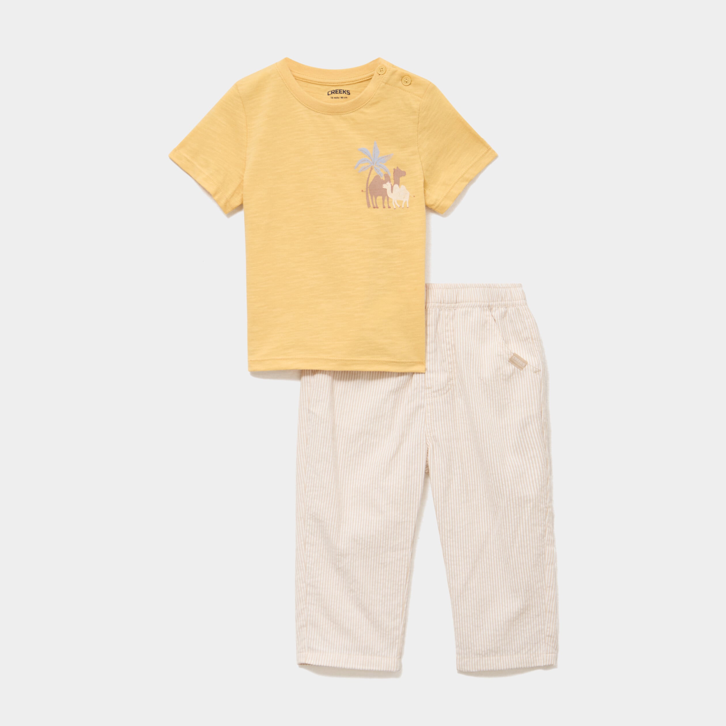 Ensemble t-shirt et pantalon coton jaune b&eacute;b&eacute; gar&ccedil;on