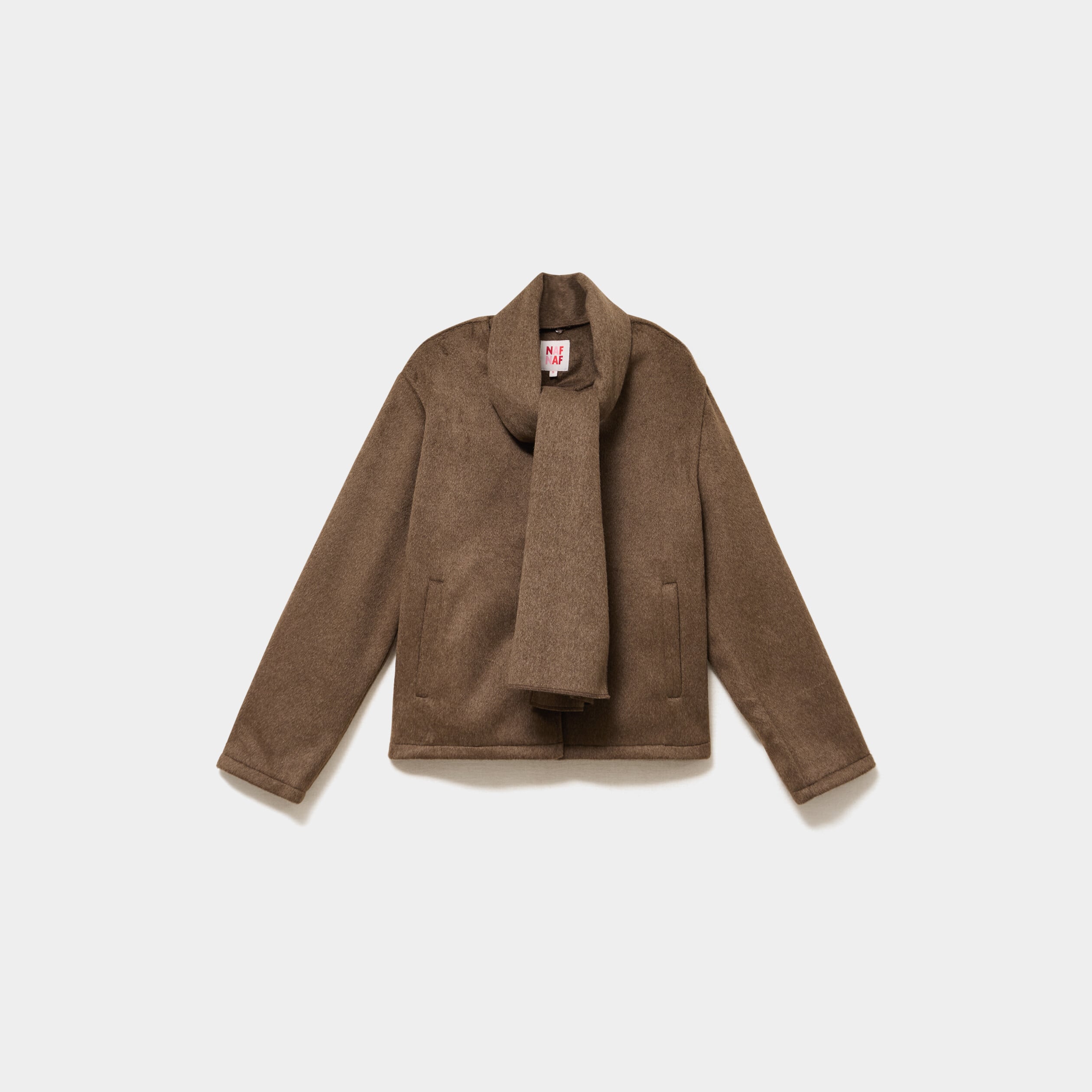 Veste oversize avec &eacute;charpe amovible marron clair femme