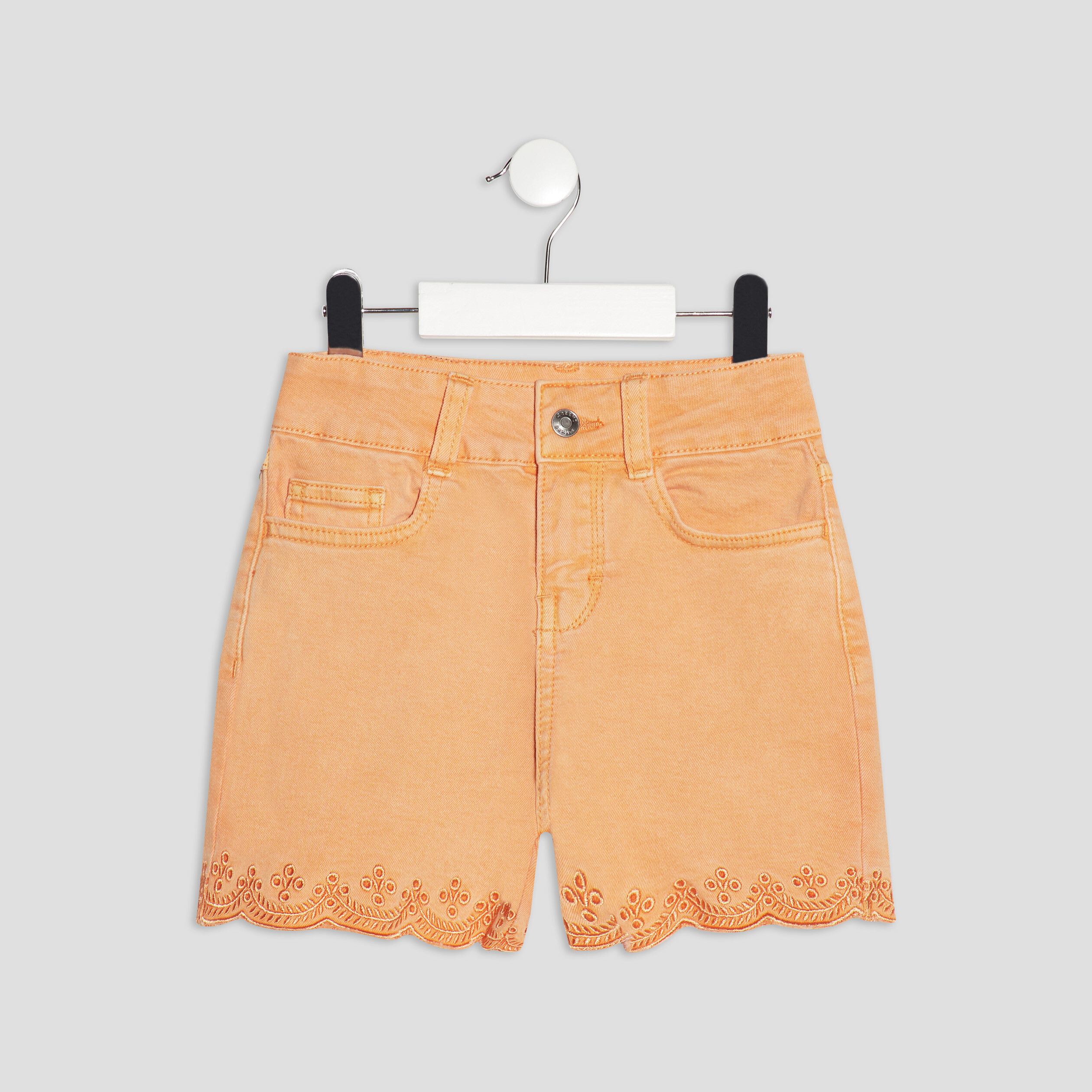 Short taille haute avec broderie orange corail fille La Halle