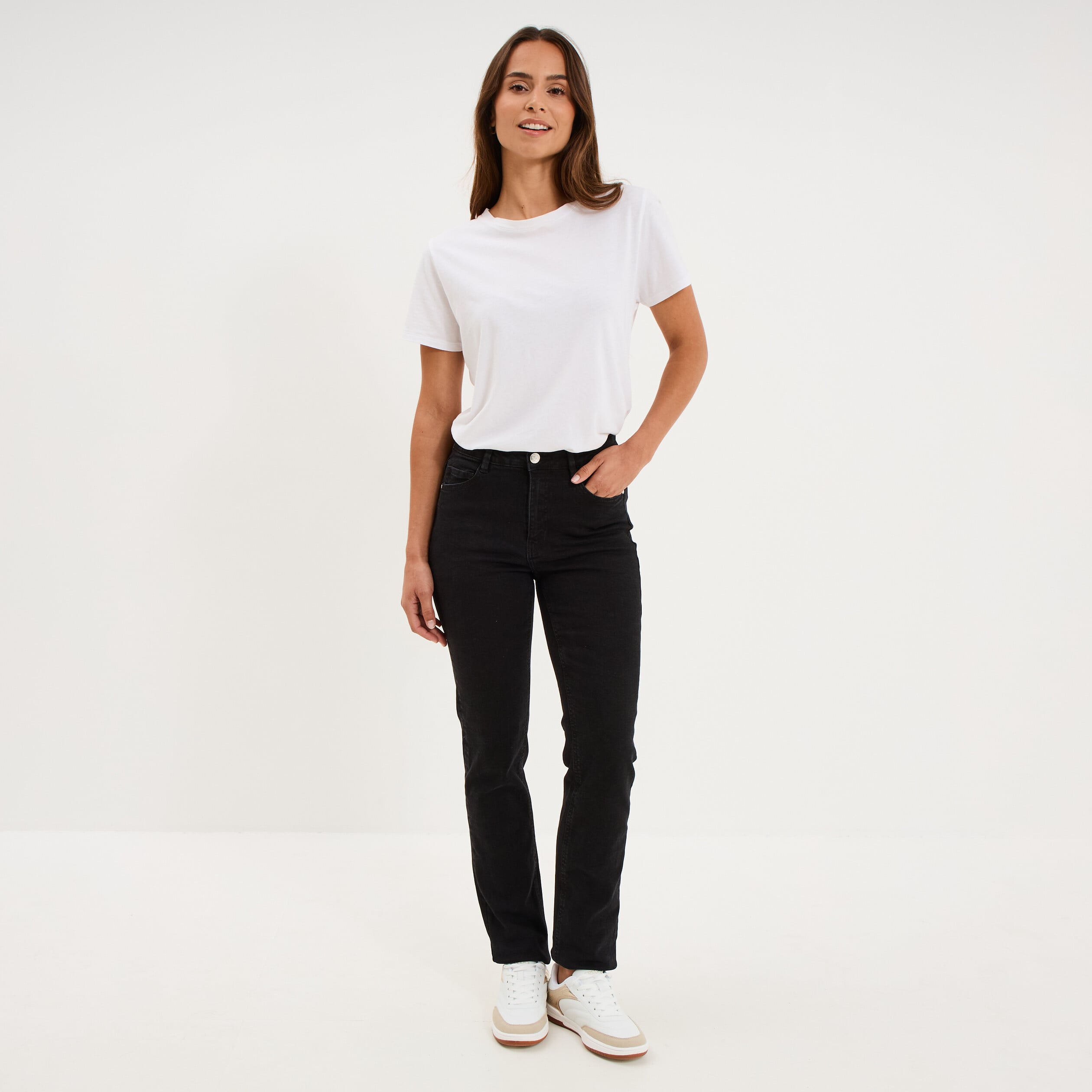 Jeans regular 5 poches coton denim noir femme