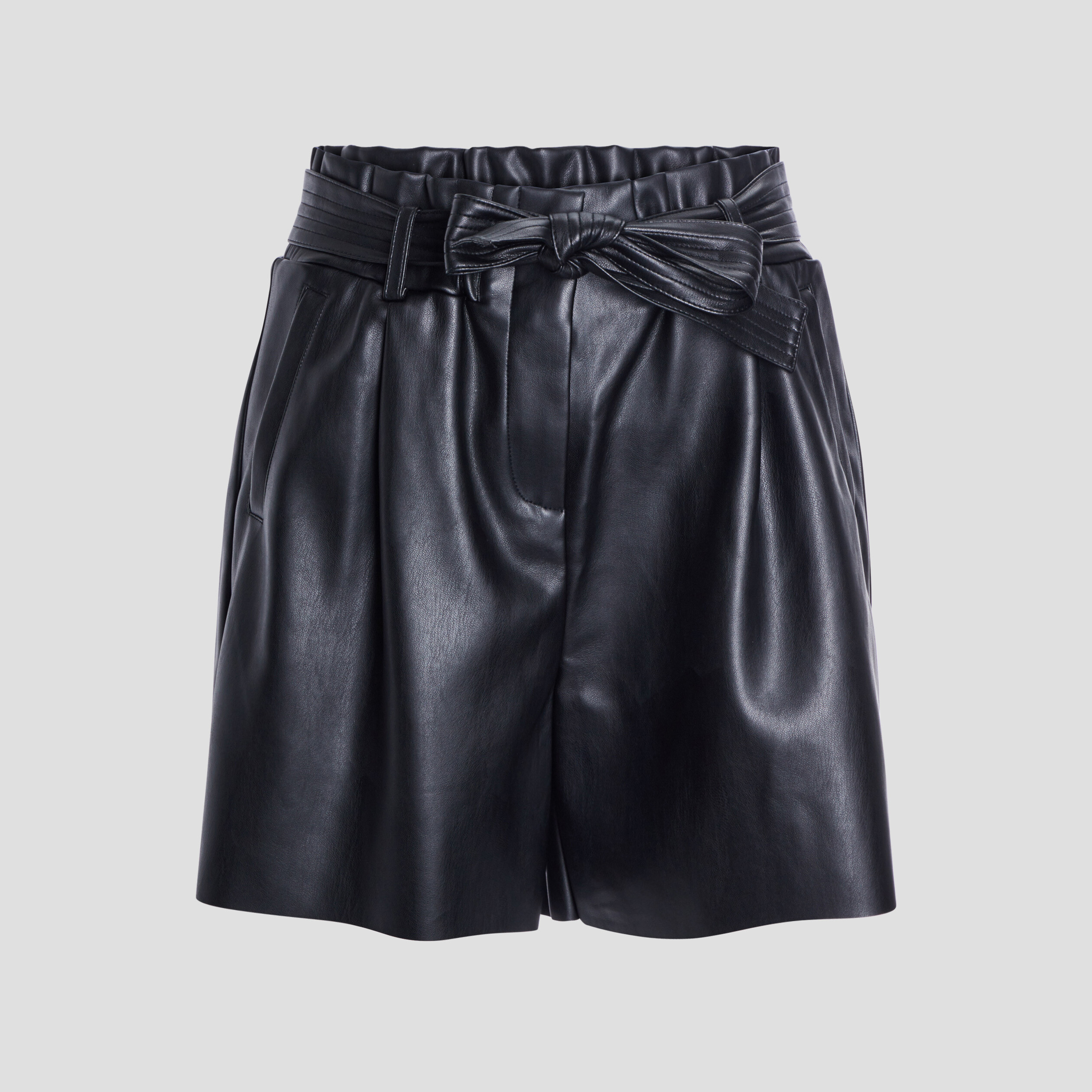 Short simili cuir paperbag noir femme