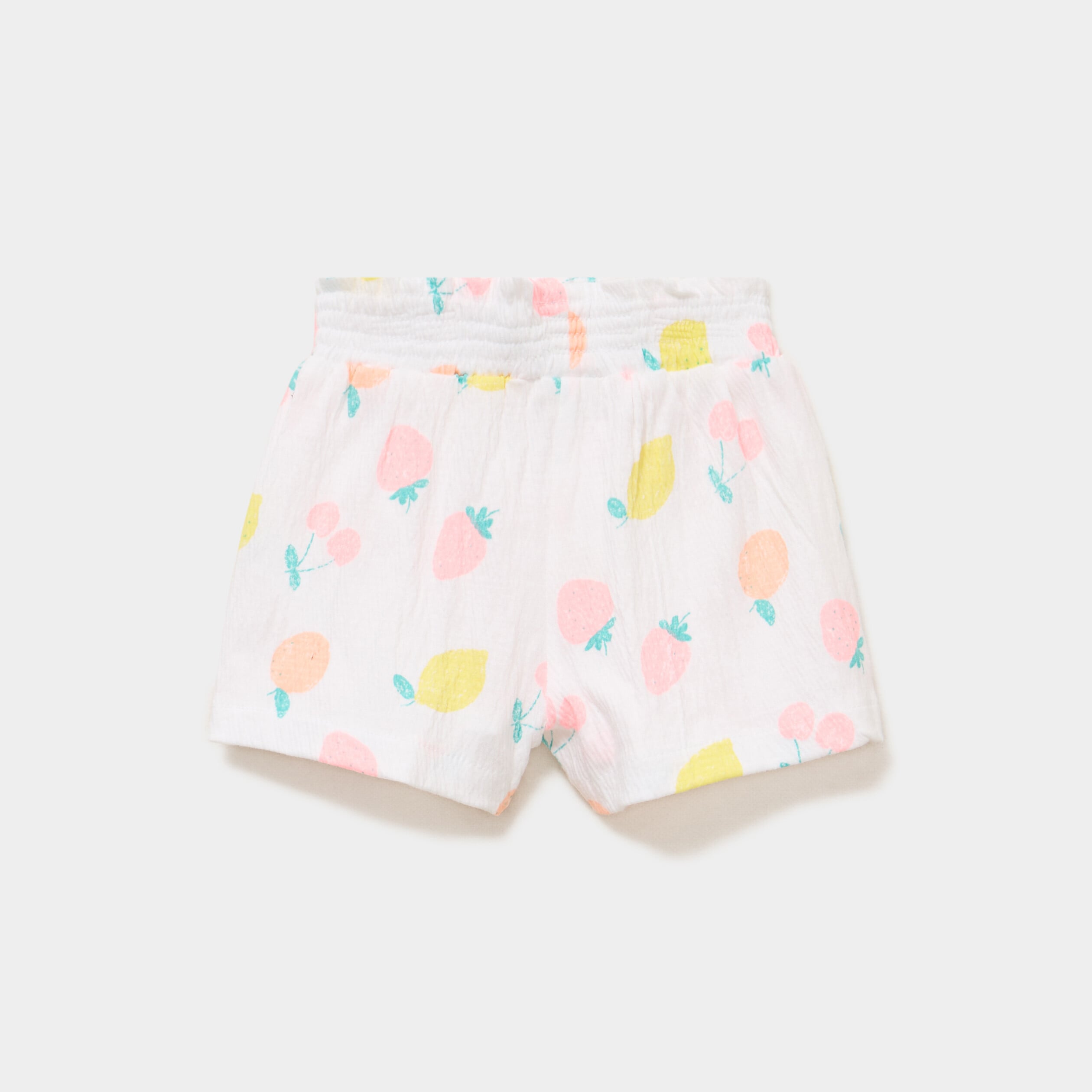 Short fluide taille smock&eacute;e blanc b&eacute;b&eacute; fille