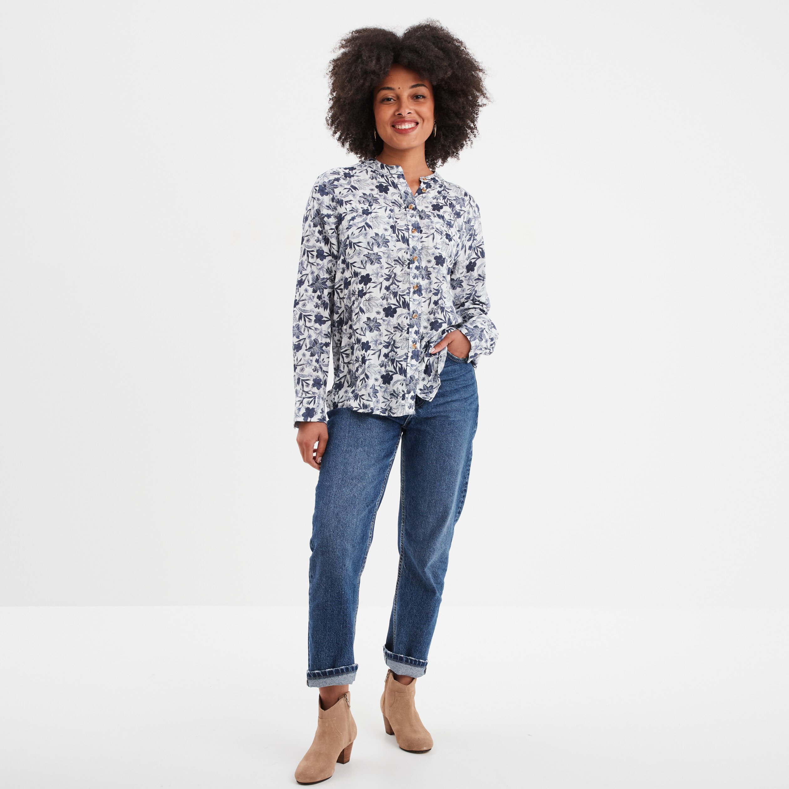 Chemise manches longues col mao ecru femme