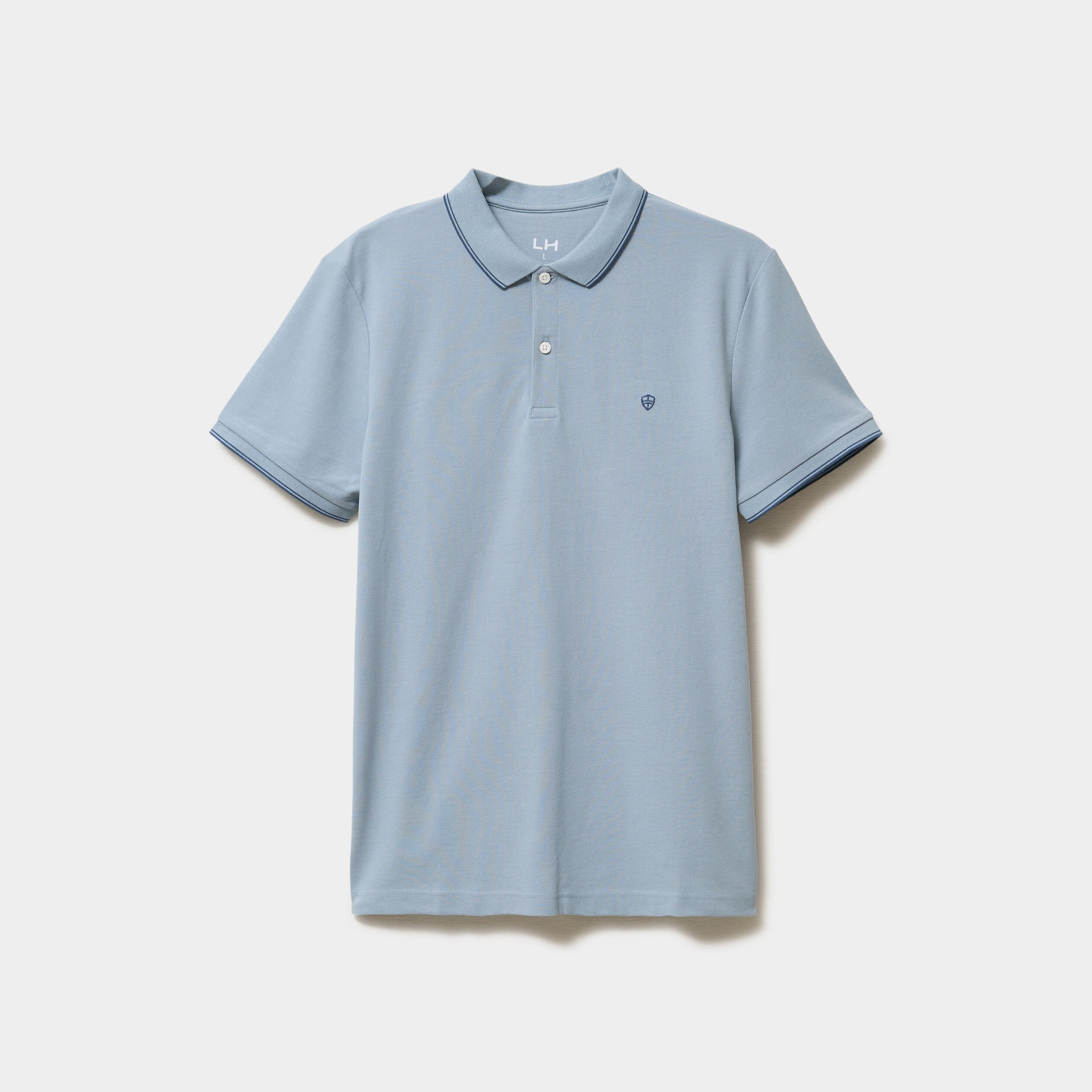 Polo piqu&eacute; coton manches courtes bleu gris homme