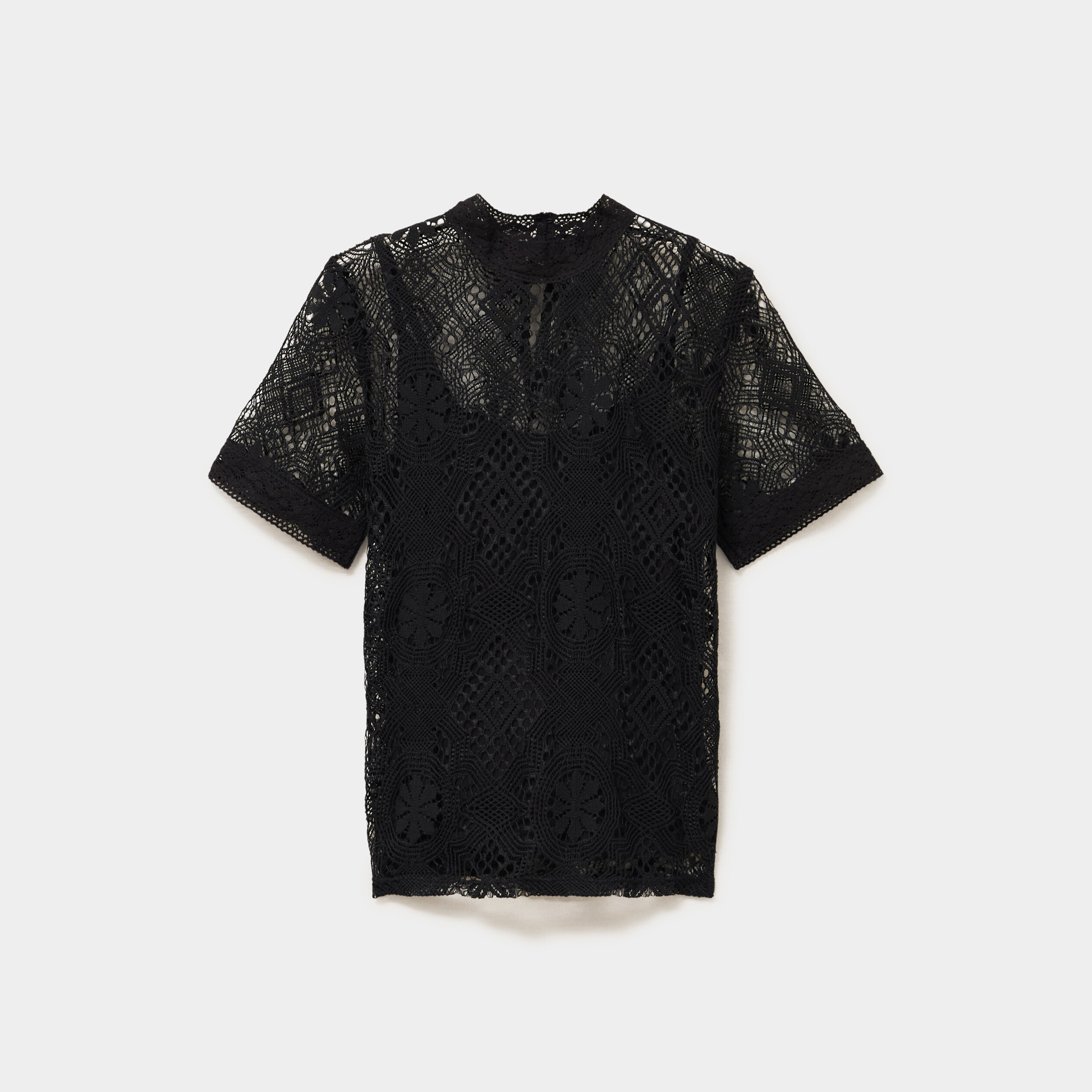 T-shirt dentelle manches courtes noir femme