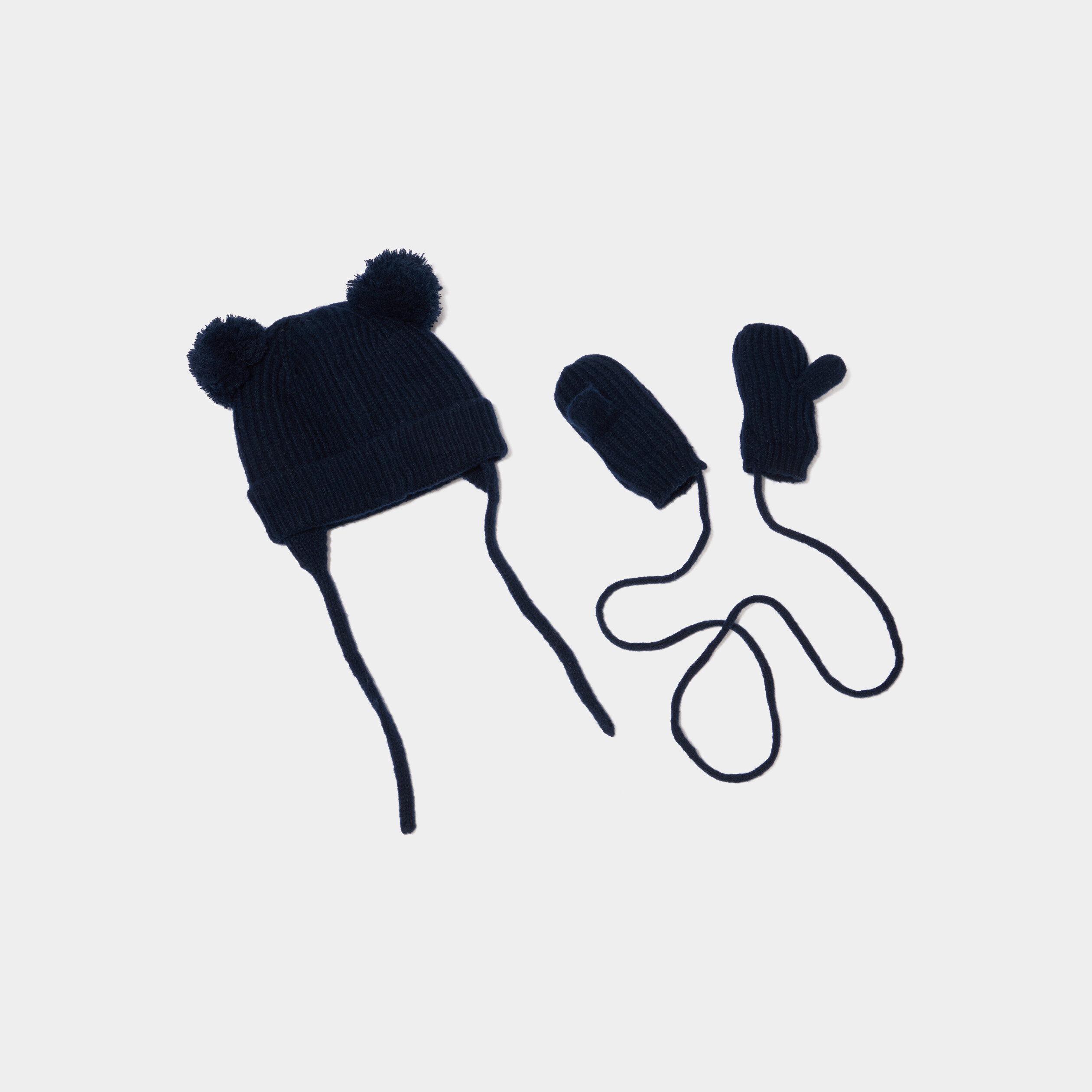 Ensemble bonnet et moufles bleu marine b&eacute;b&eacute; gar&ccedil;on