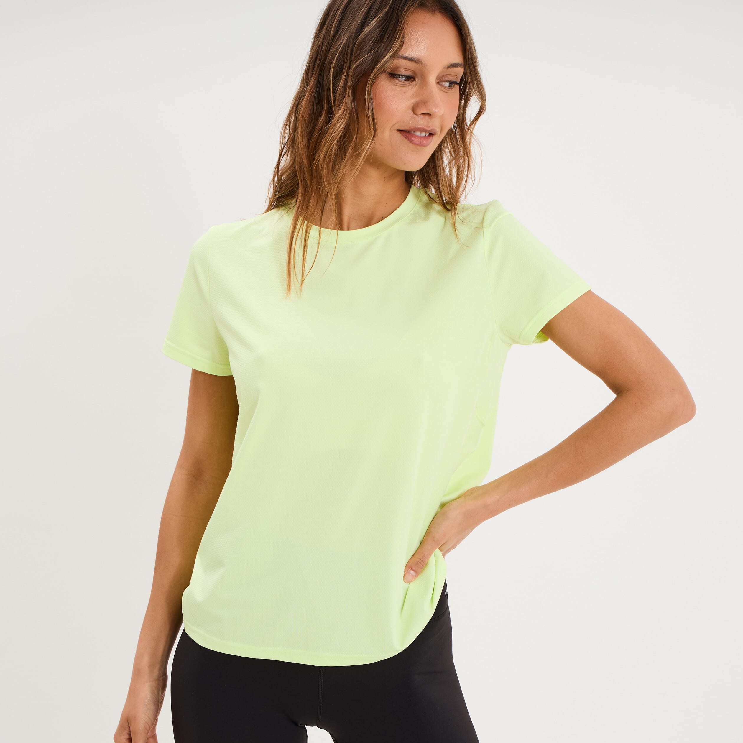 T-shirt de sport droit manches courtes jaune fluo femme