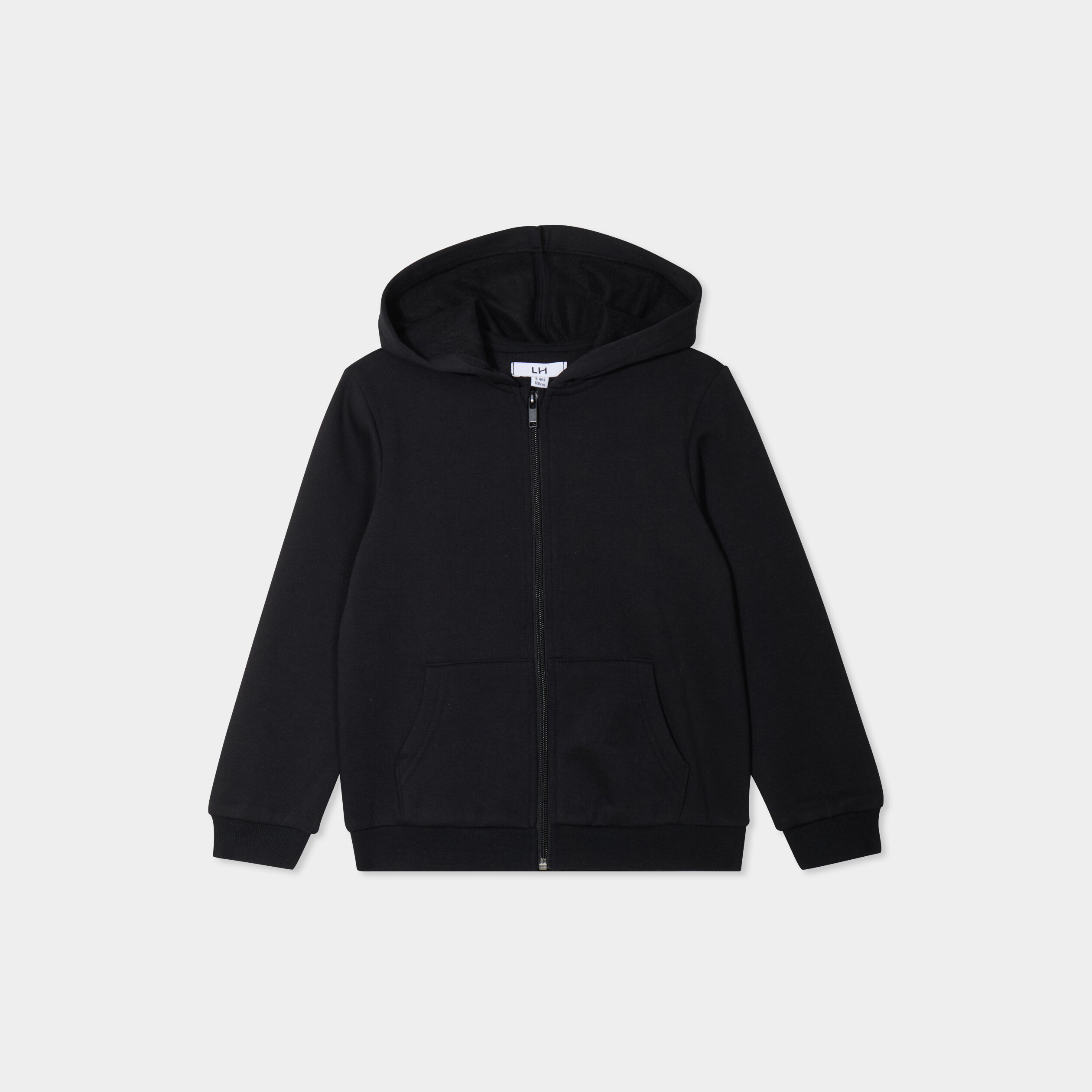 Sweat zipp&eacute; &agrave; capuche droit molleton noir fille