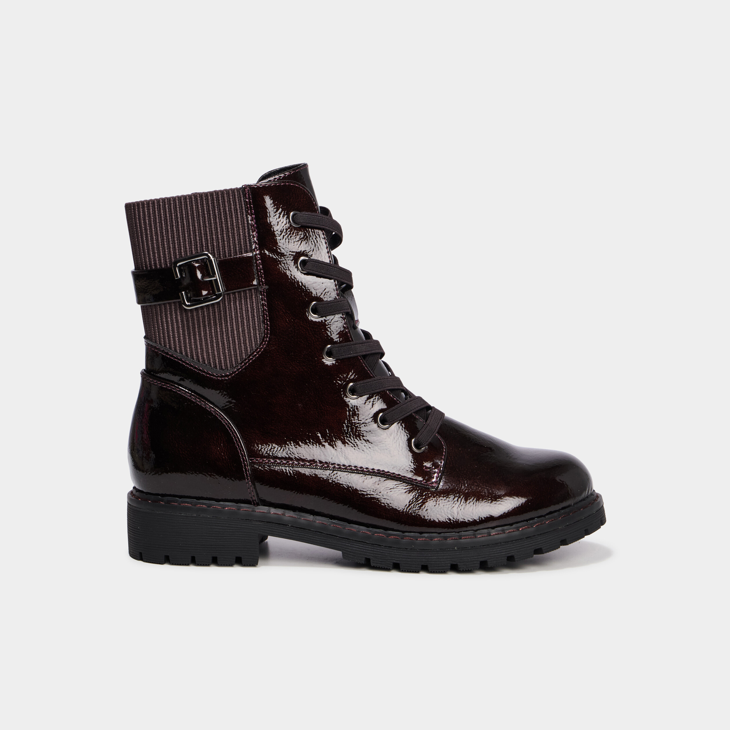 Boots crant&eacute;es zipp&eacute;es avec lacets bordeaux femme