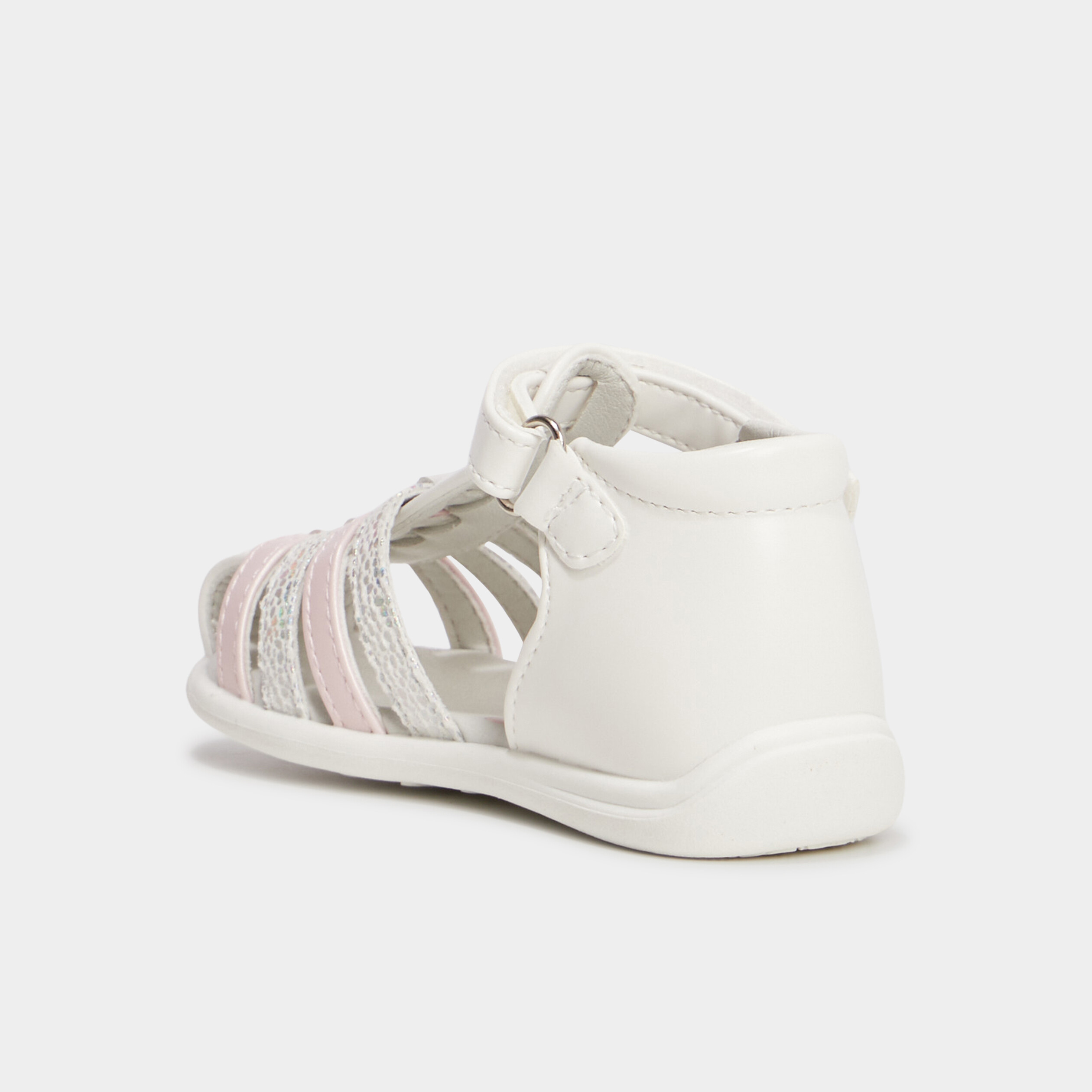 Sandales &agrave; scratchs semelle souple blanc b&eacute;b&eacute; fille