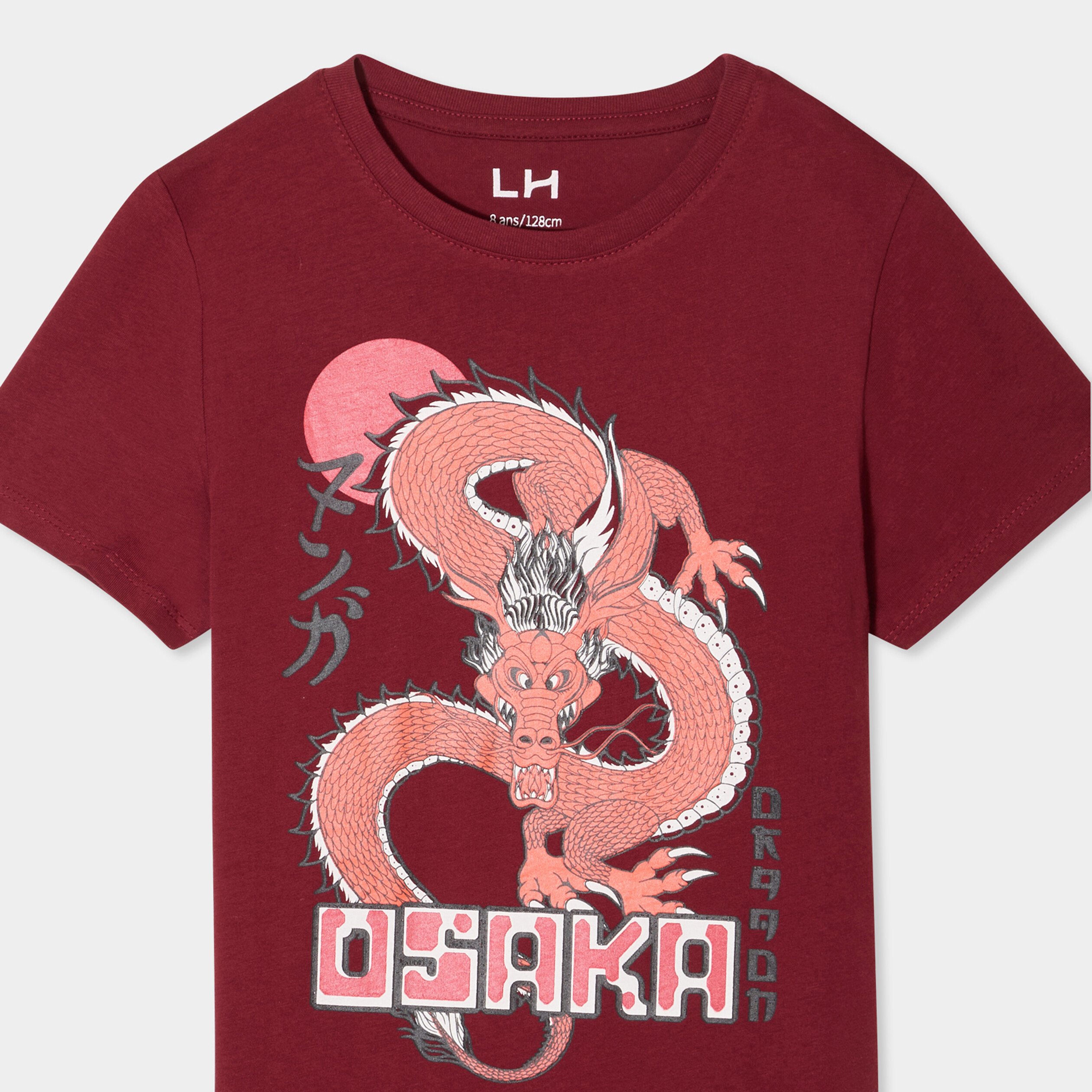 t shirt col rond manches courtes coton bordeaux garcon T-shirt col rond manches courtes coton bordeaux garçon