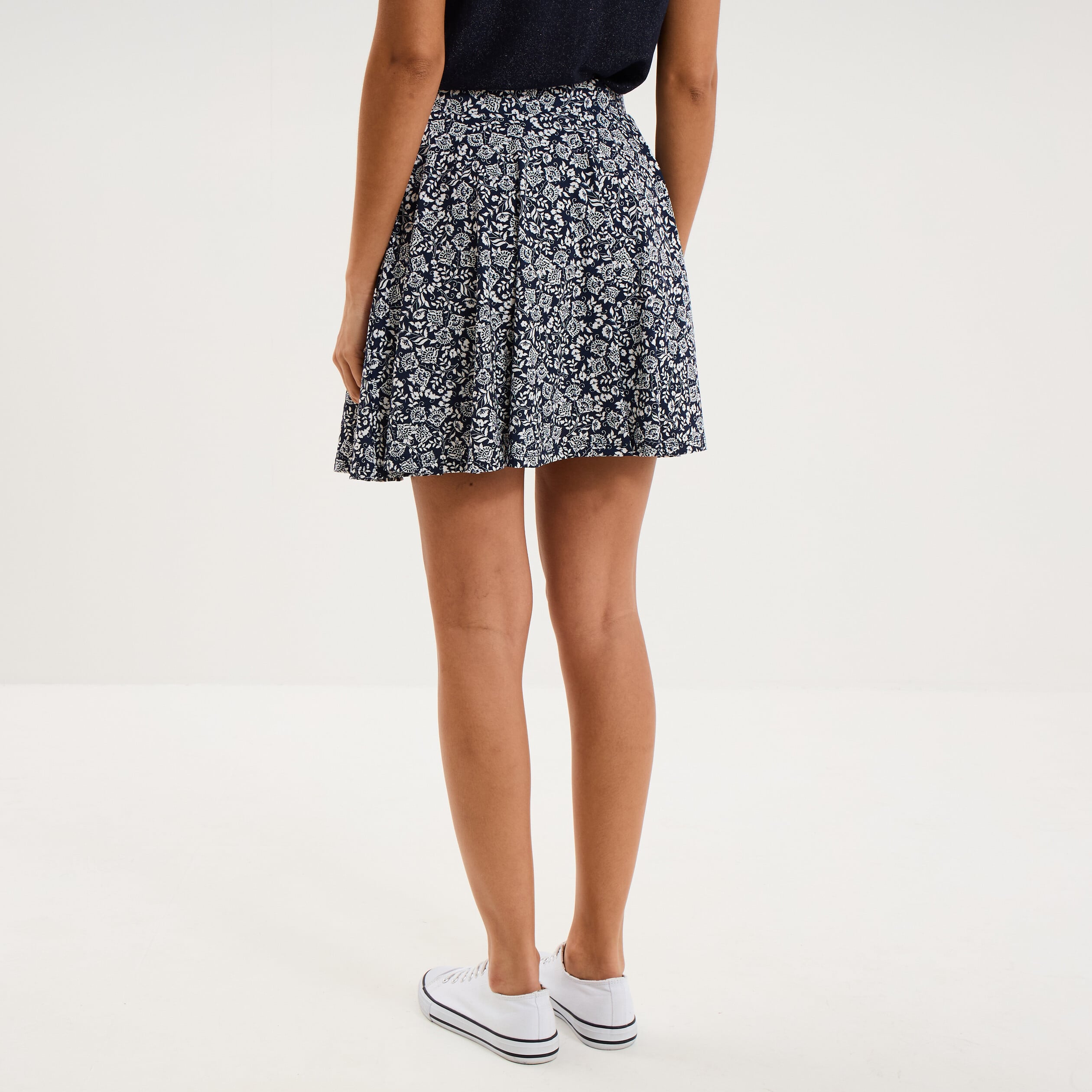 Jupe fluide patineuse avec short int&eacute;gr&eacute; bleu marine femme