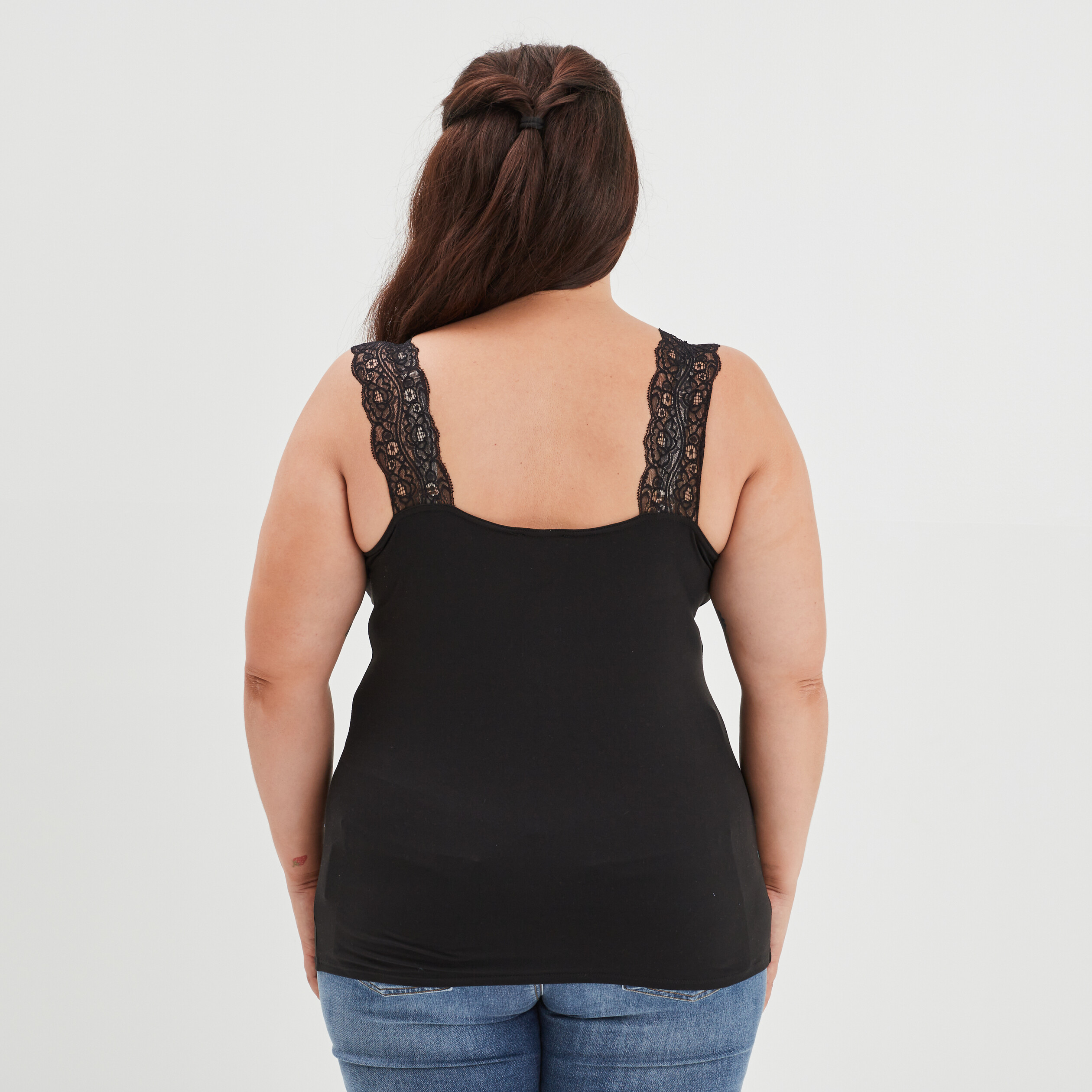 Débardeur bretelles larges col en V noir femme grande taille