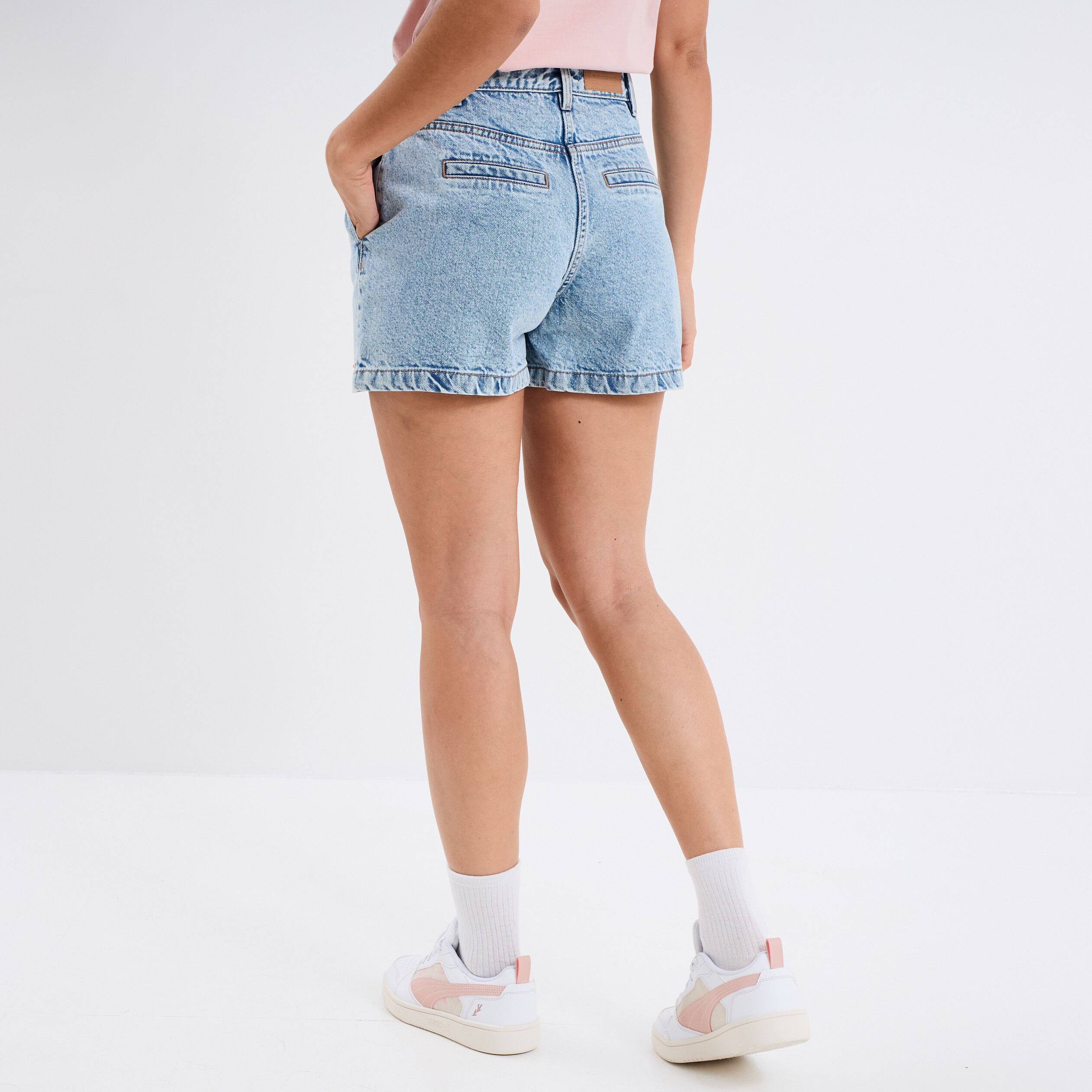 Jupe-short en jean coton denim bleach femme