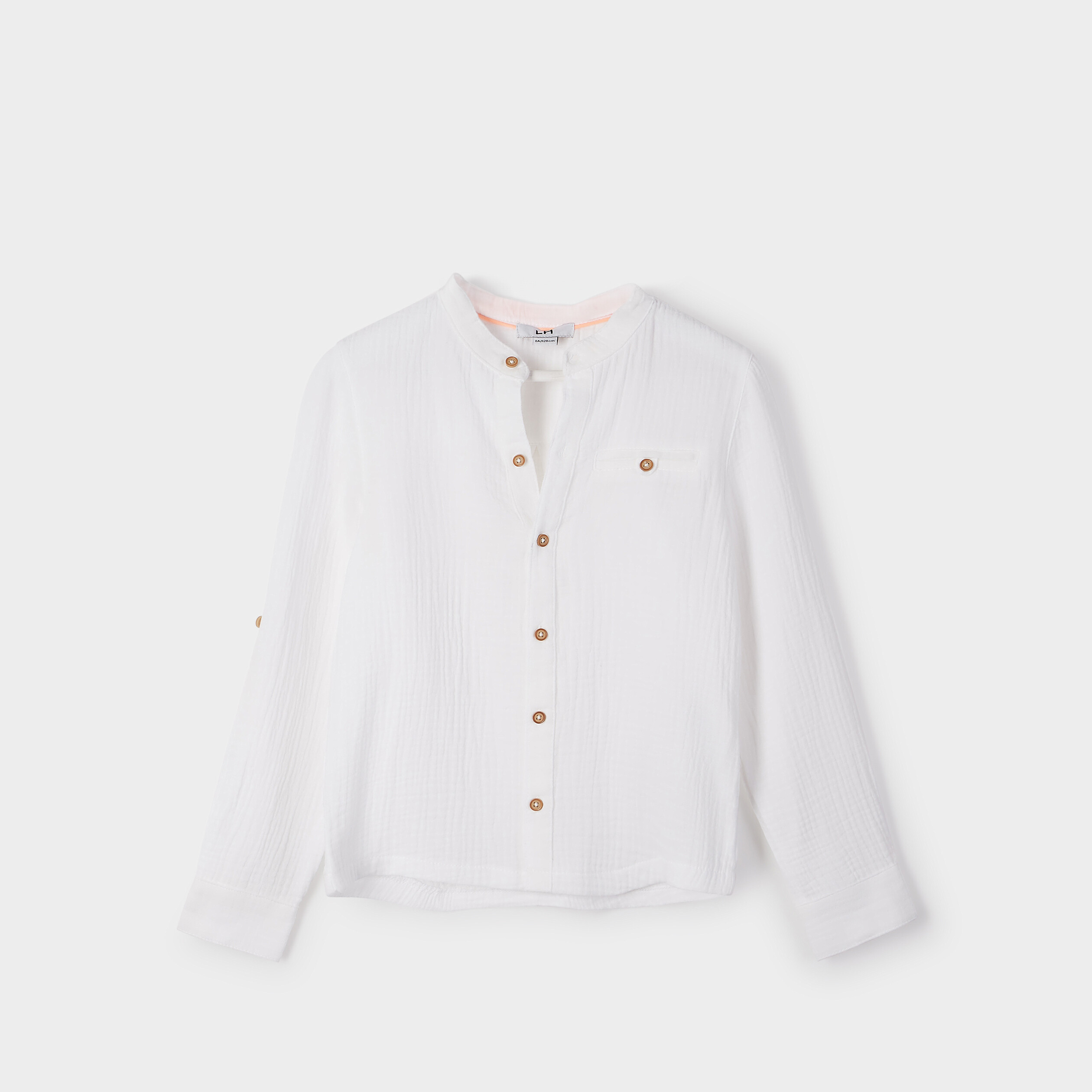 Chemise col mao gaze de coton blanc gar&ccedil;on