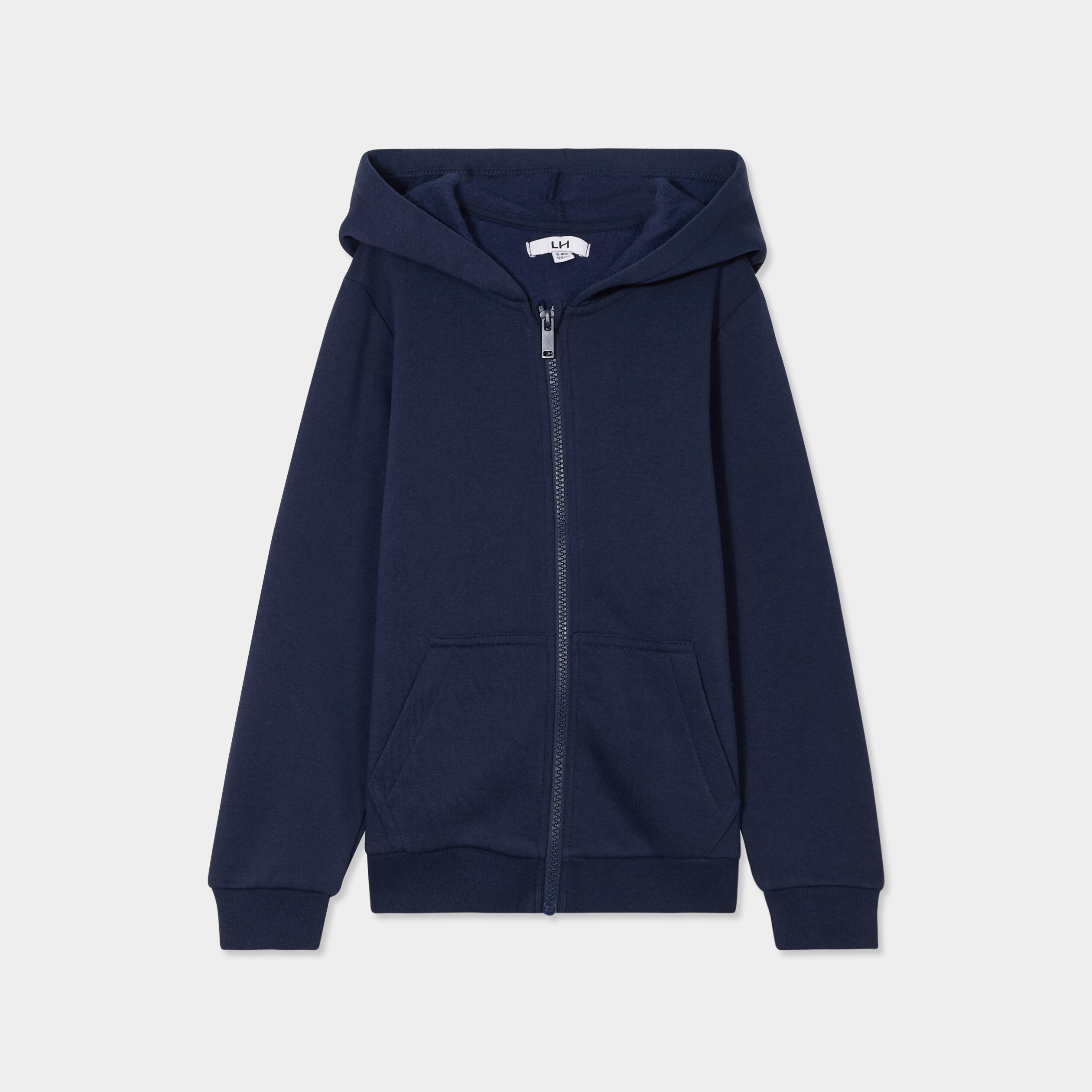Sweat zipp&eacute; &agrave; capuche molleton bleu marine gar&ccedil;on